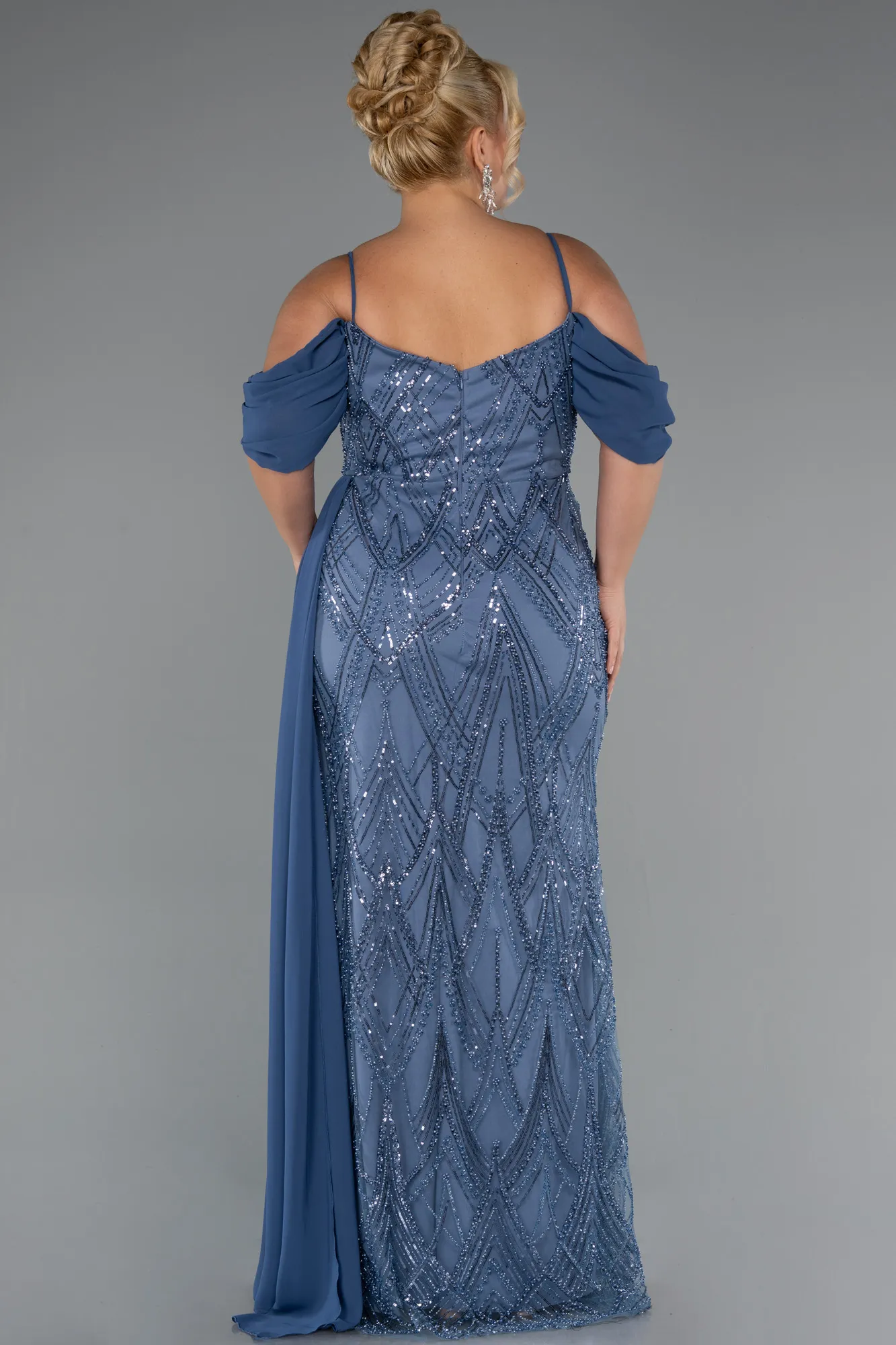 Indigo-Long Beaded Formal Plus Size Dress ABU5319