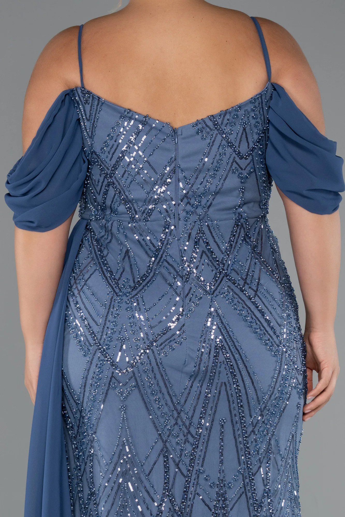Indigo-Long Beaded Formal Plus Size Dress ABU5319
