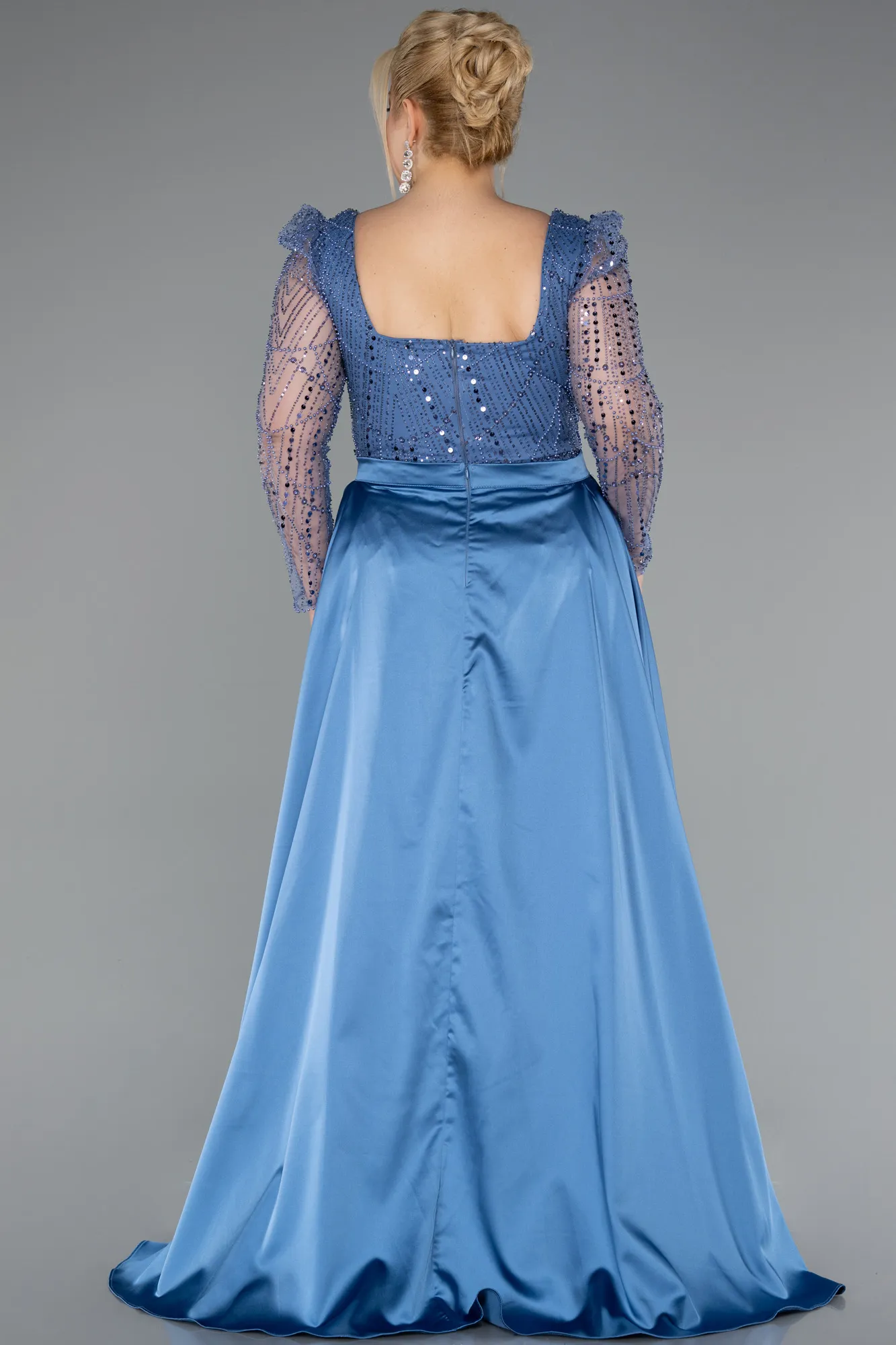 Indigo-Long Beaded Plus Size Engagement Dress ABU4761