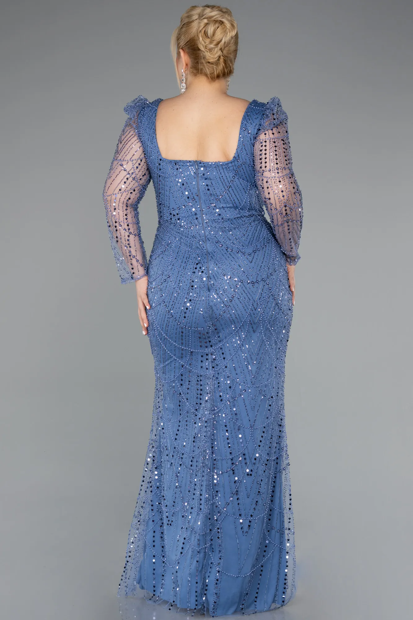 Indigo-Long Beaded Plus Size Engagement Dress ABU4761