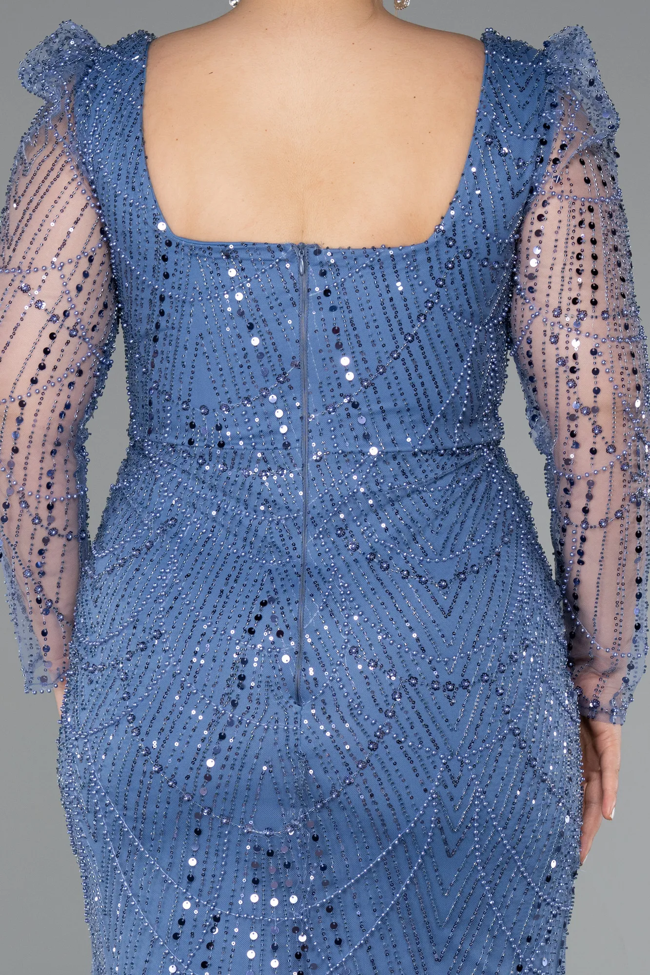 Indigo-Long Beaded Plus Size Engagement Dress ABU4761