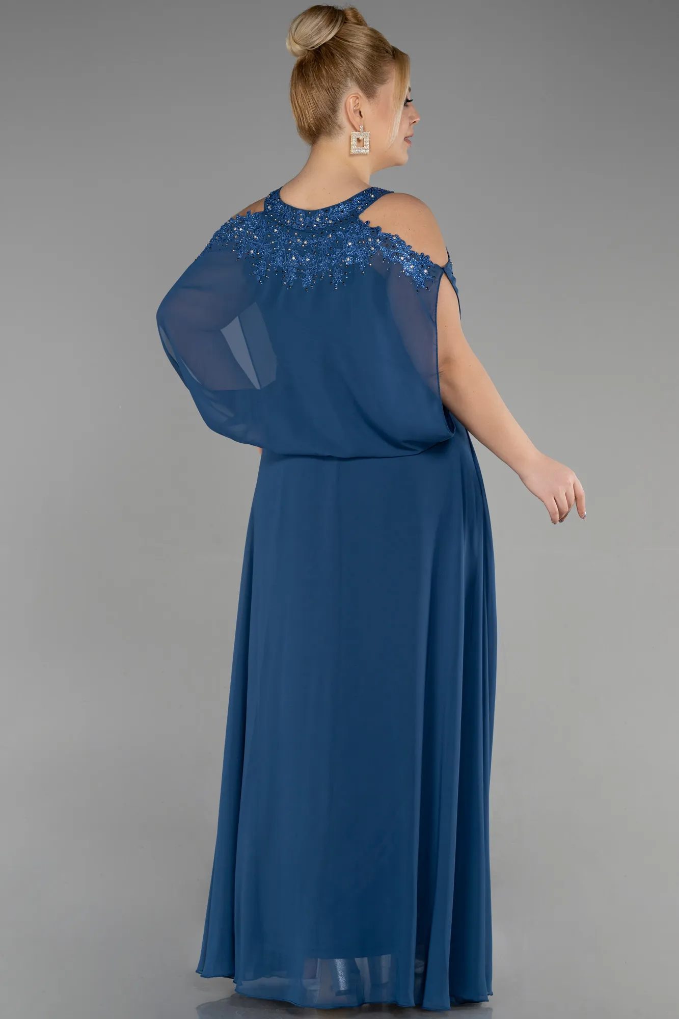 Indigo-Long Chiffon Designer Plus Size Gowns ABU3649