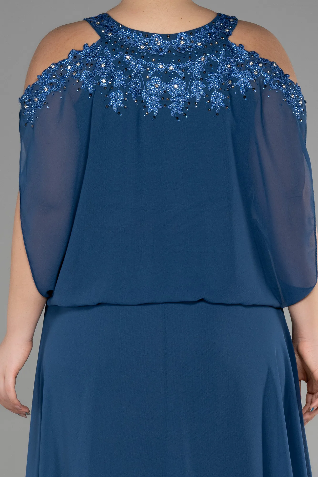 Indigo-Long Chiffon Designer Plus Size Gowns ABU3649