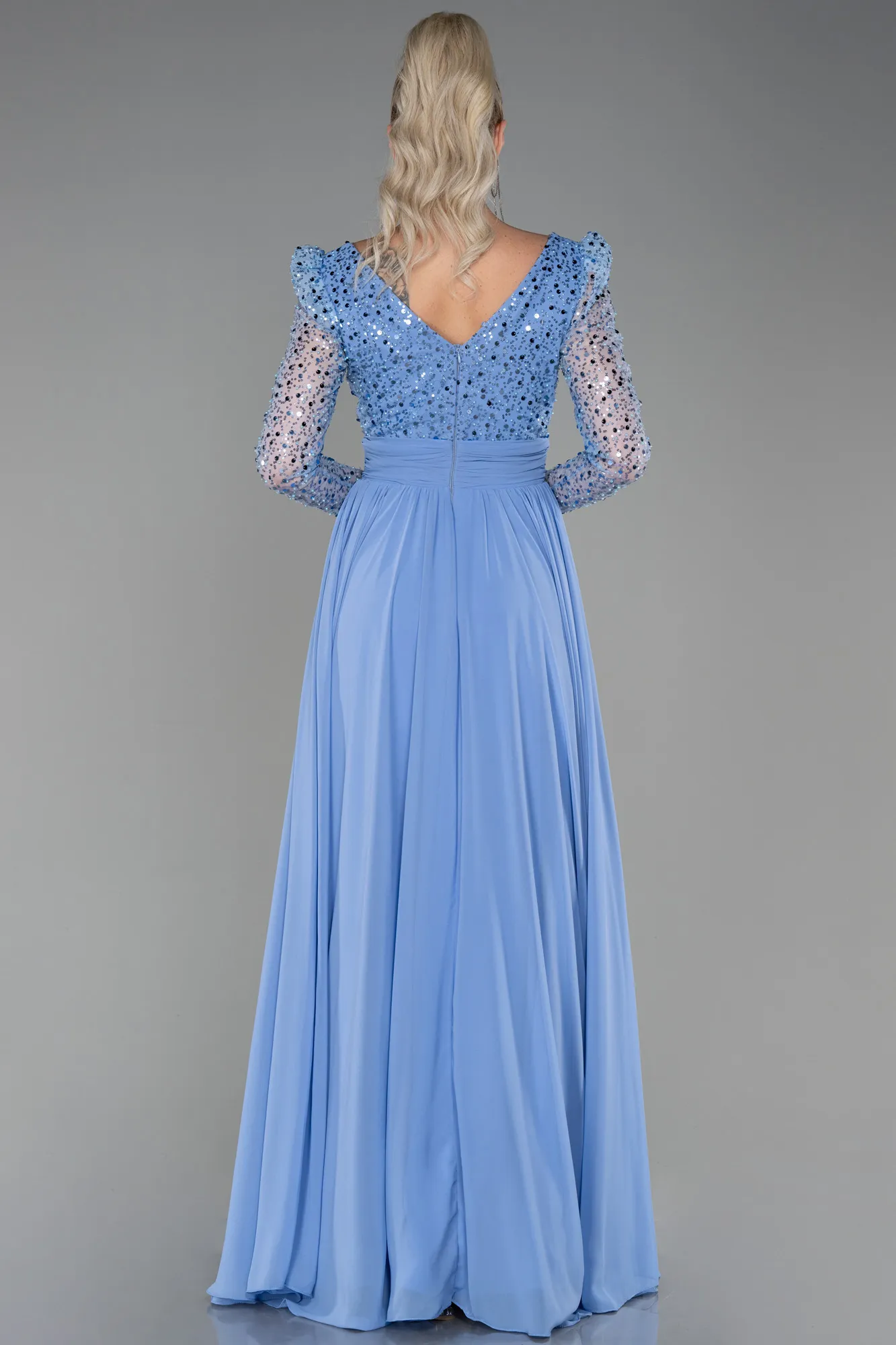 Indigo-Long Chiffon Evening Dress ABU3212