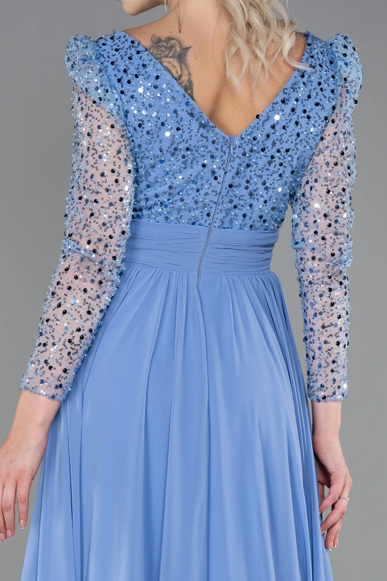 Indigo-Long Chiffon Evening Dress ABU3212