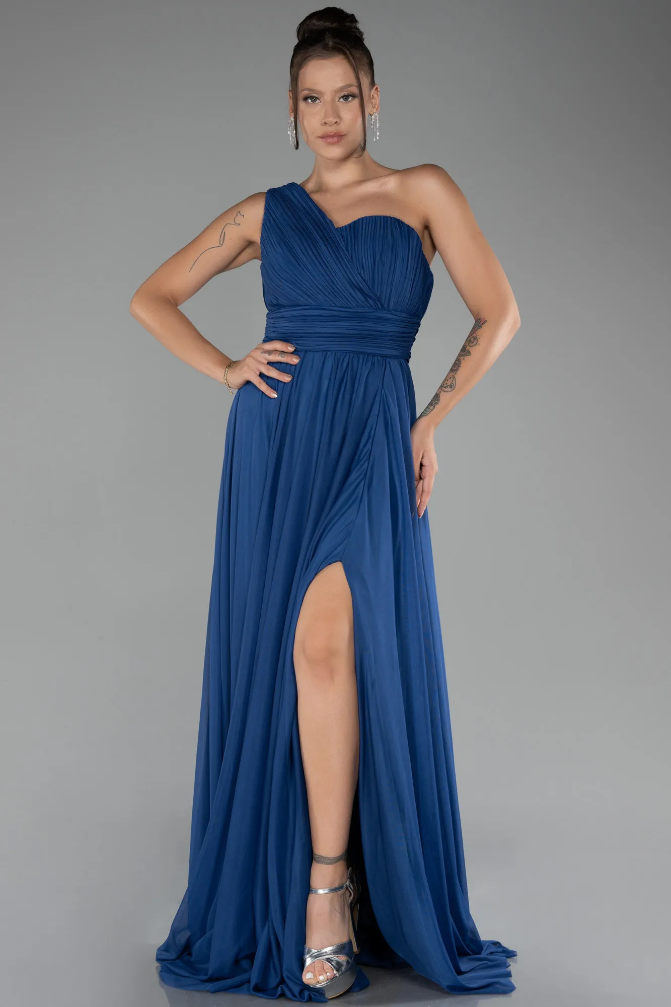 Indigo-Long Chiffon Evening Dress ABU3309