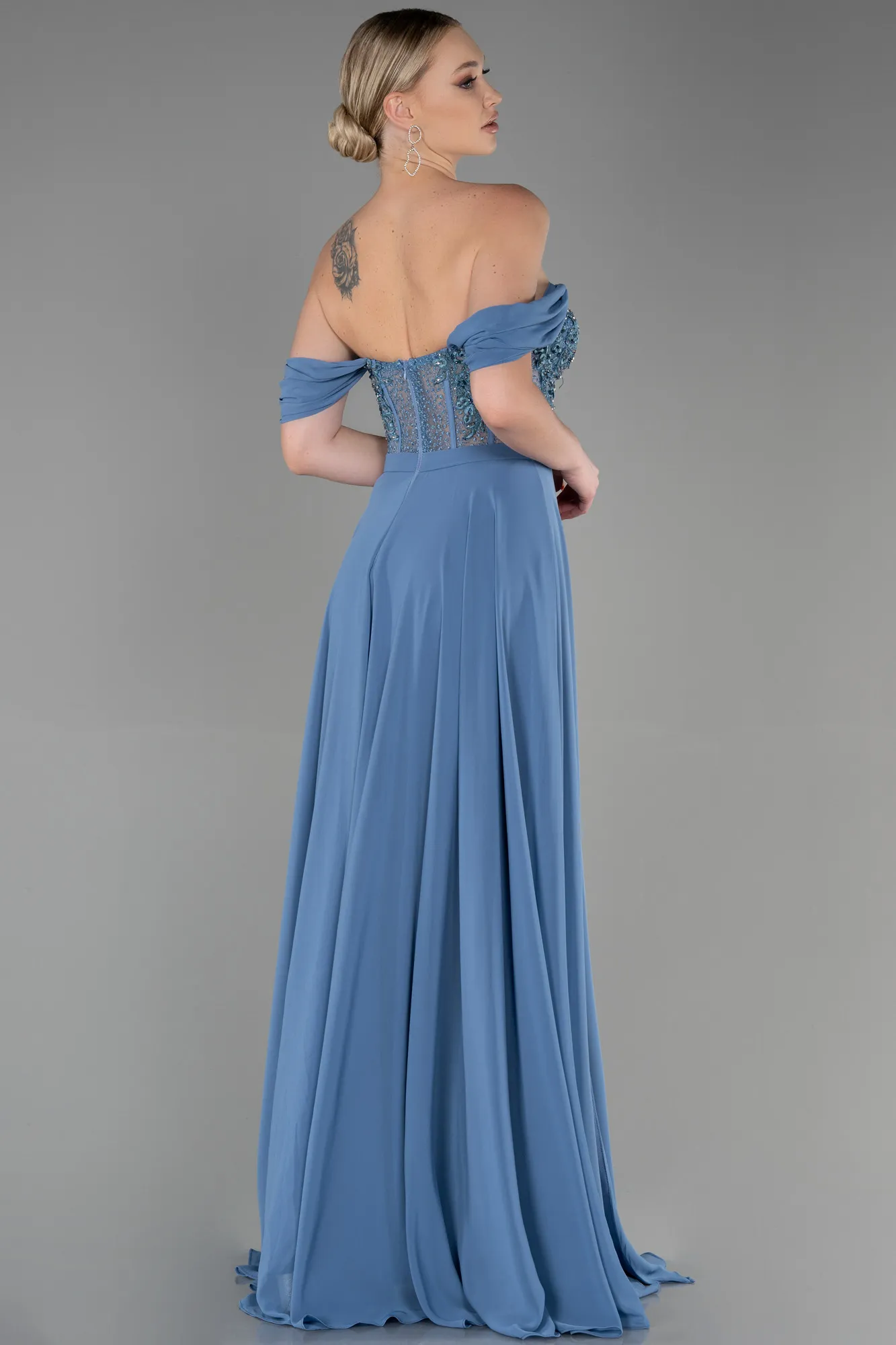 Indigo-Long Chiffon Evening Dress ABU3310
