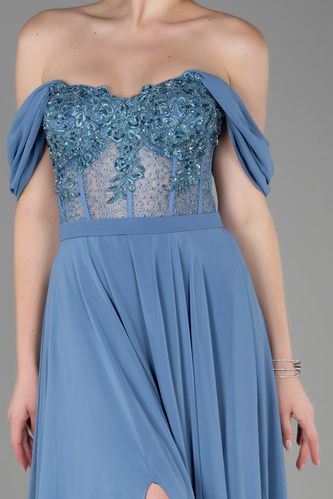 Indigo-Long Chiffon Evening Dress ABU3310