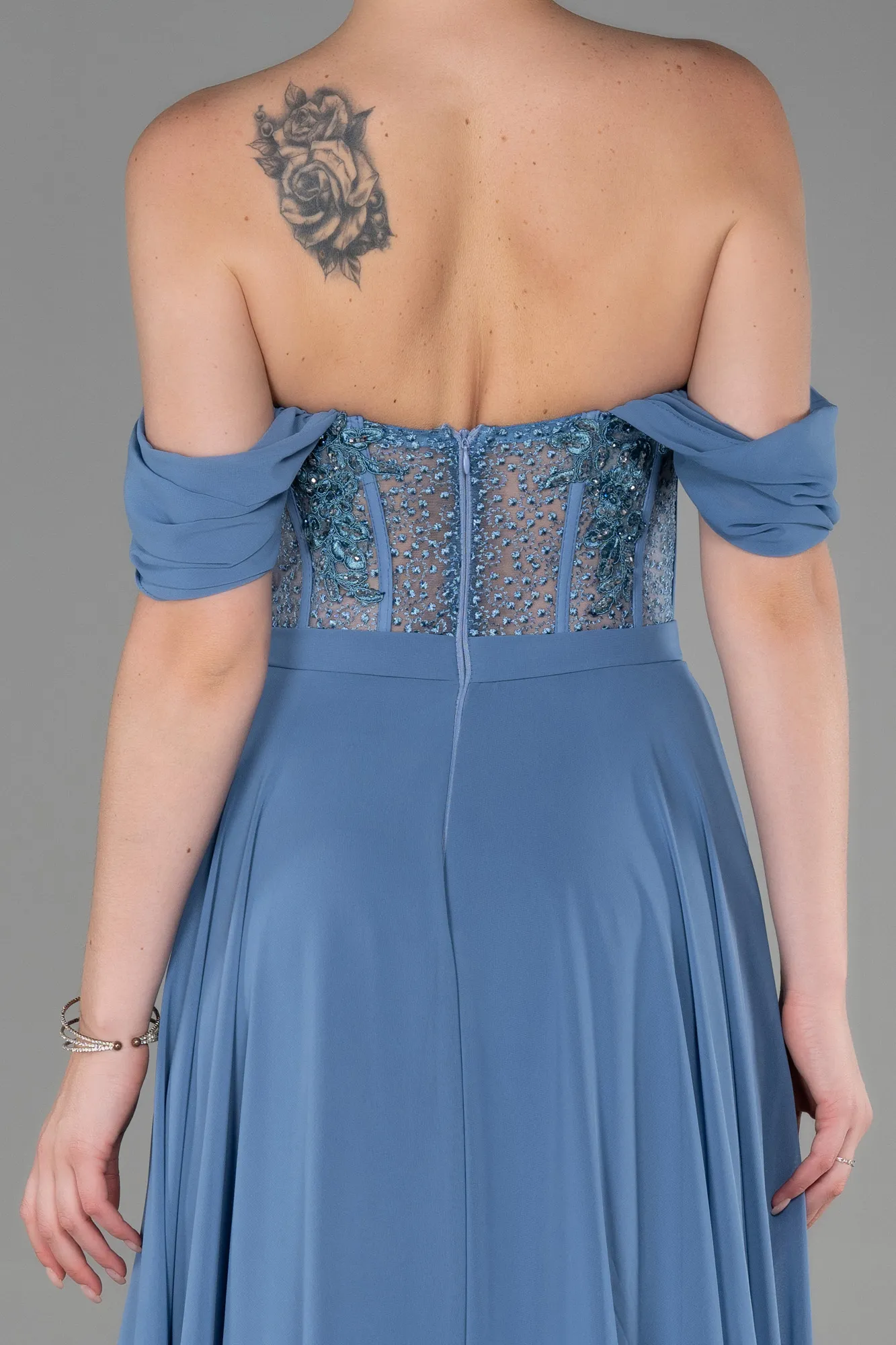 Indigo-Long Chiffon Evening Dress ABU3310