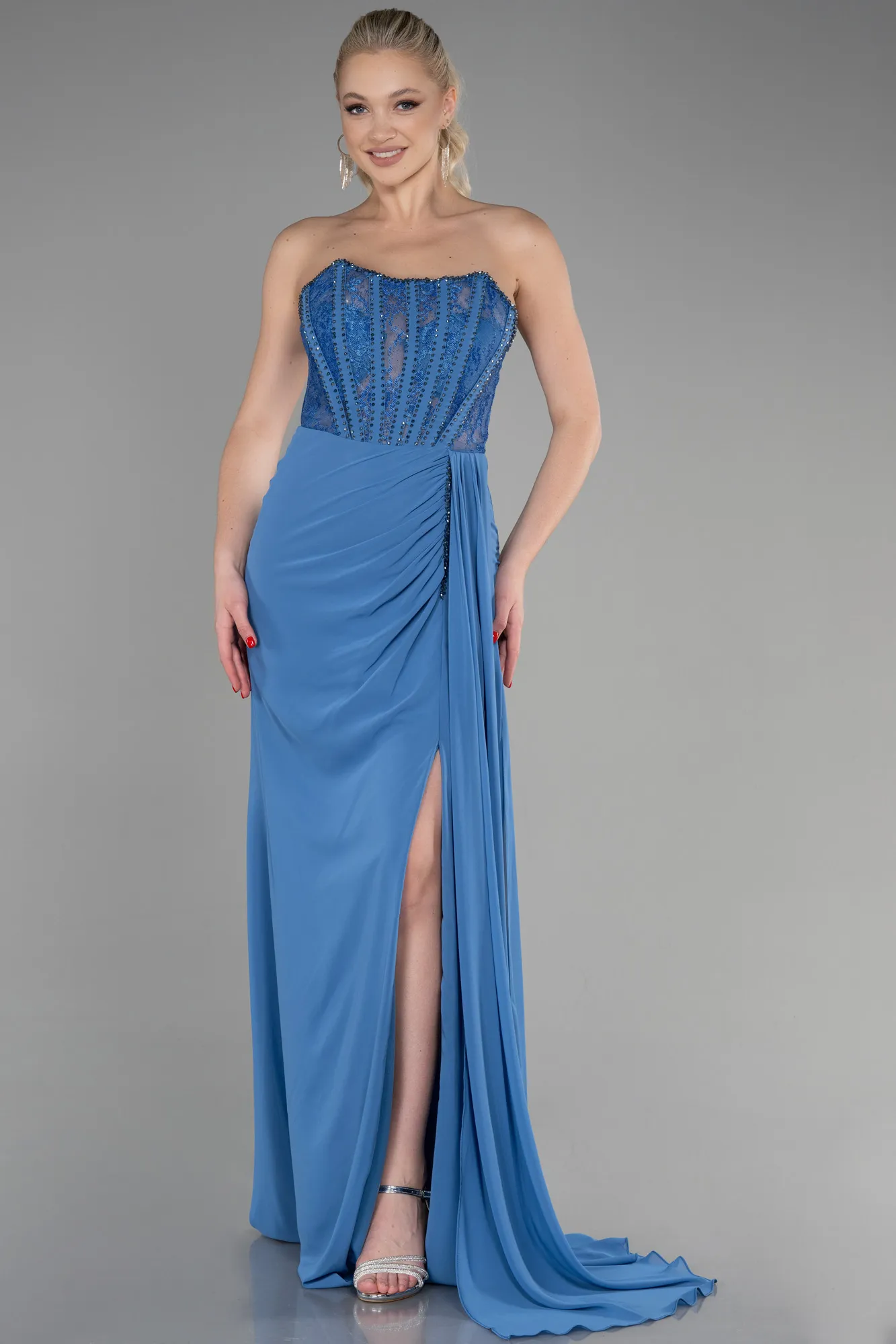 Indigo-Long Chiffon Evening Dress ABU3333