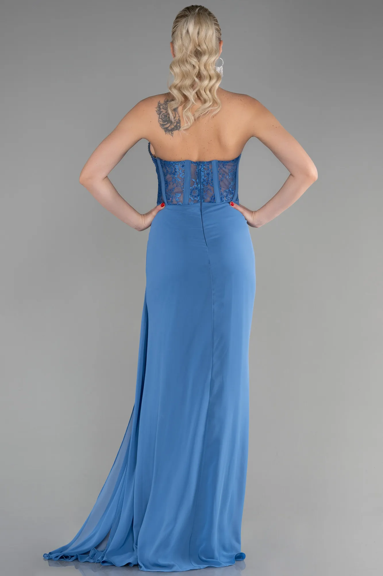Indigo-Long Chiffon Evening Dress ABU3333