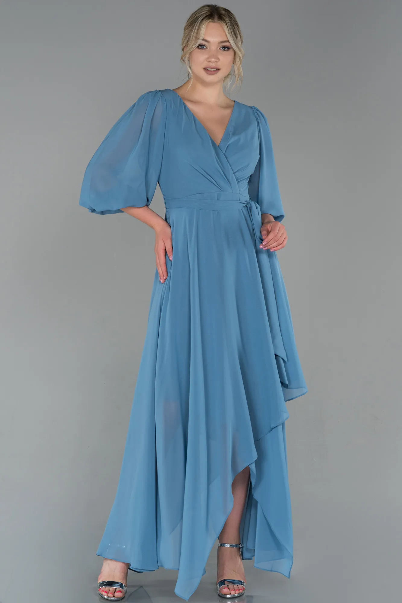 Indigo-Long Chiffon Invitation Dress ABU1729