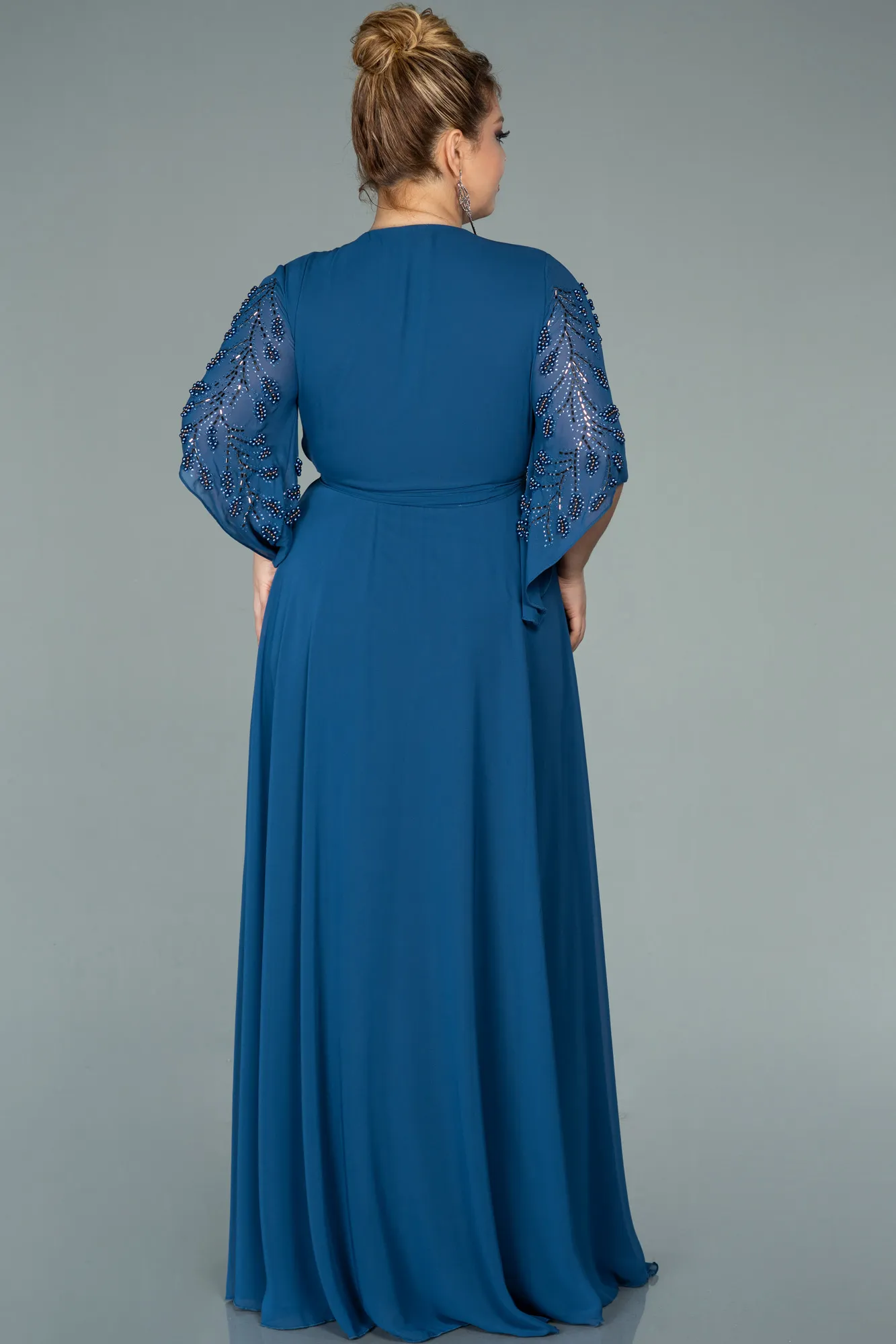 Indigo-Long Chiffon Plus Size Evening Dress ABU2071