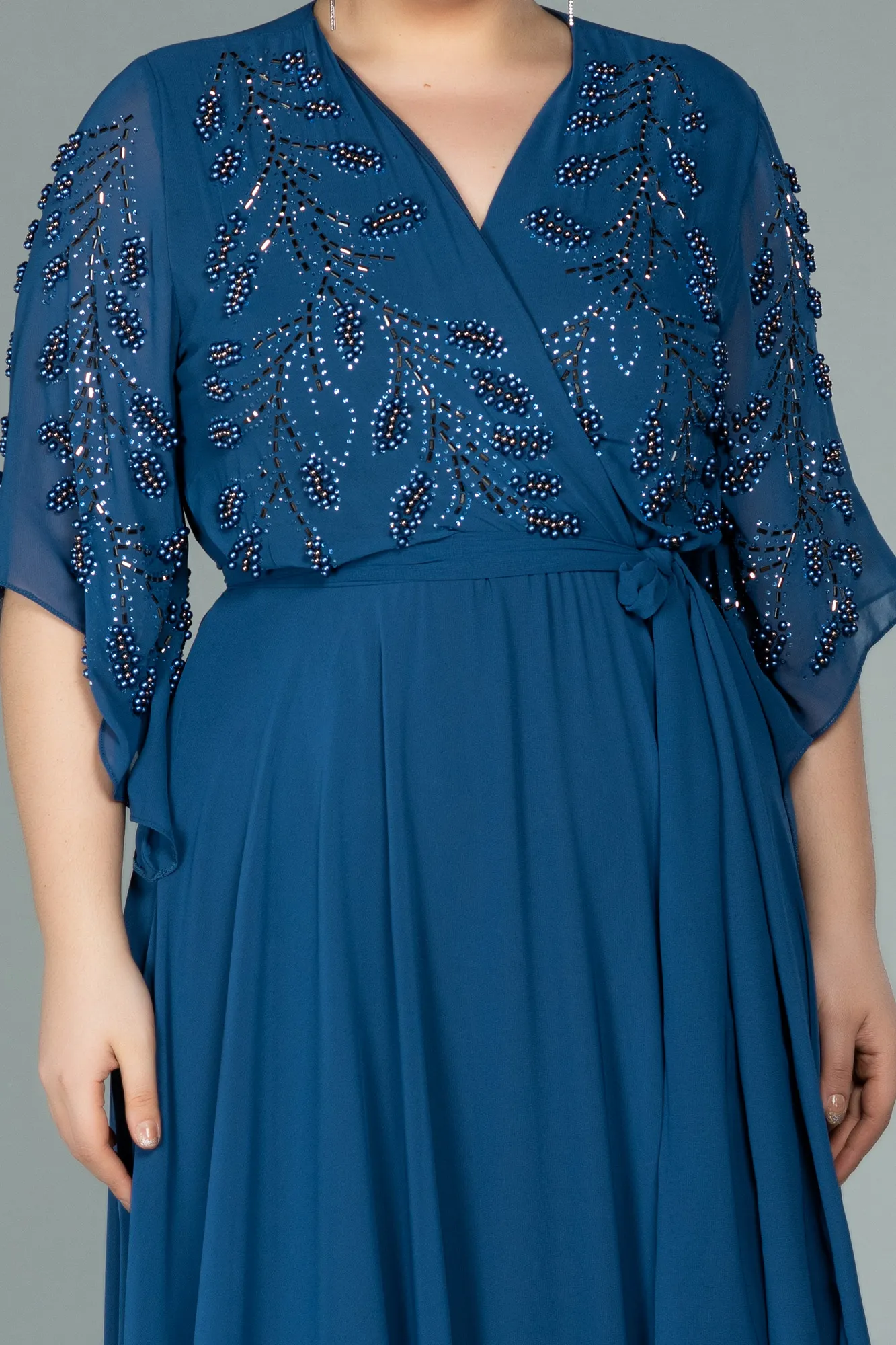 Indigo-Long Chiffon Plus Size Evening Dress ABU2071