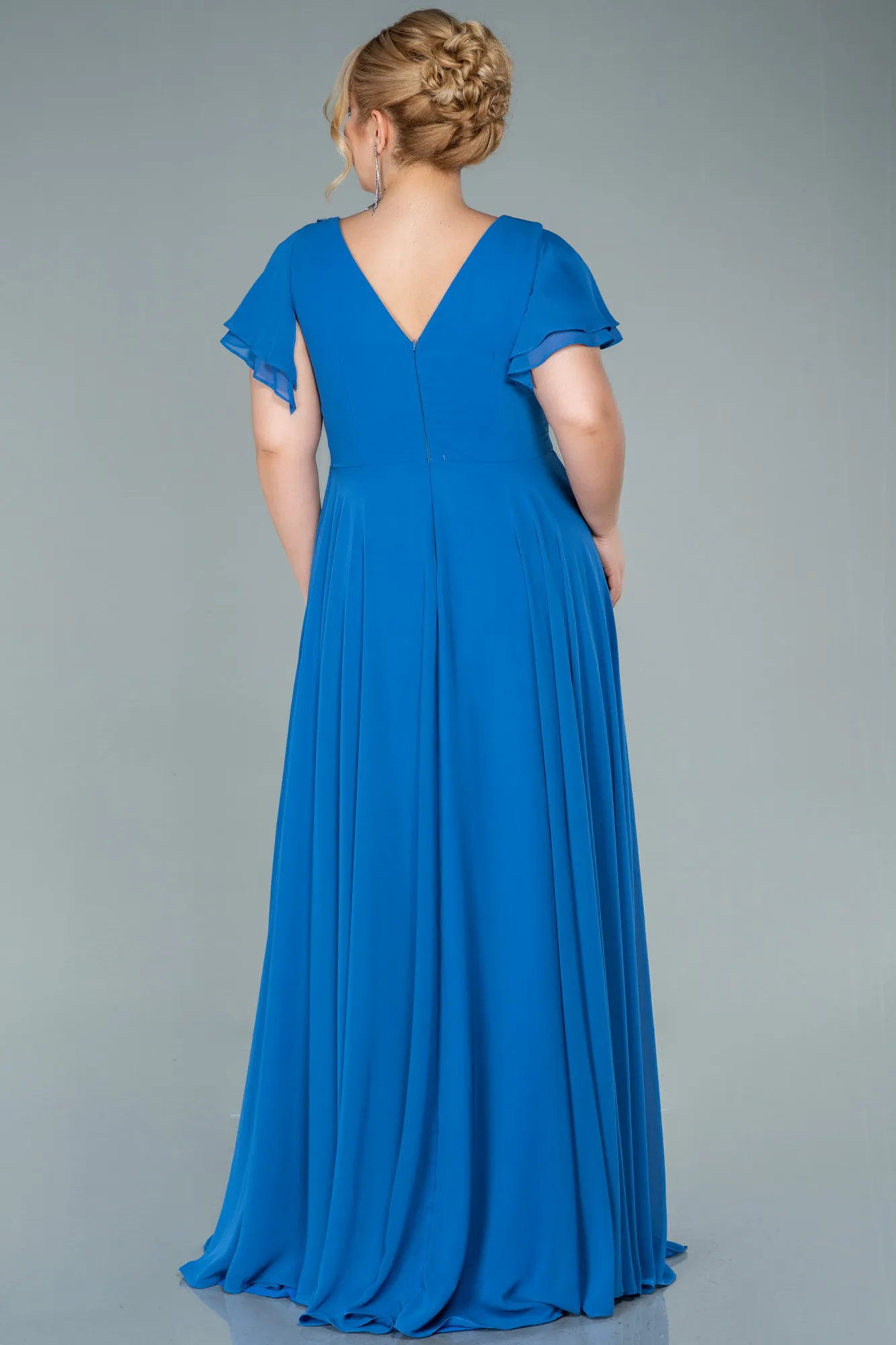 Indigo-Long Chiffon Plus Size Evening Dress ABU2576
