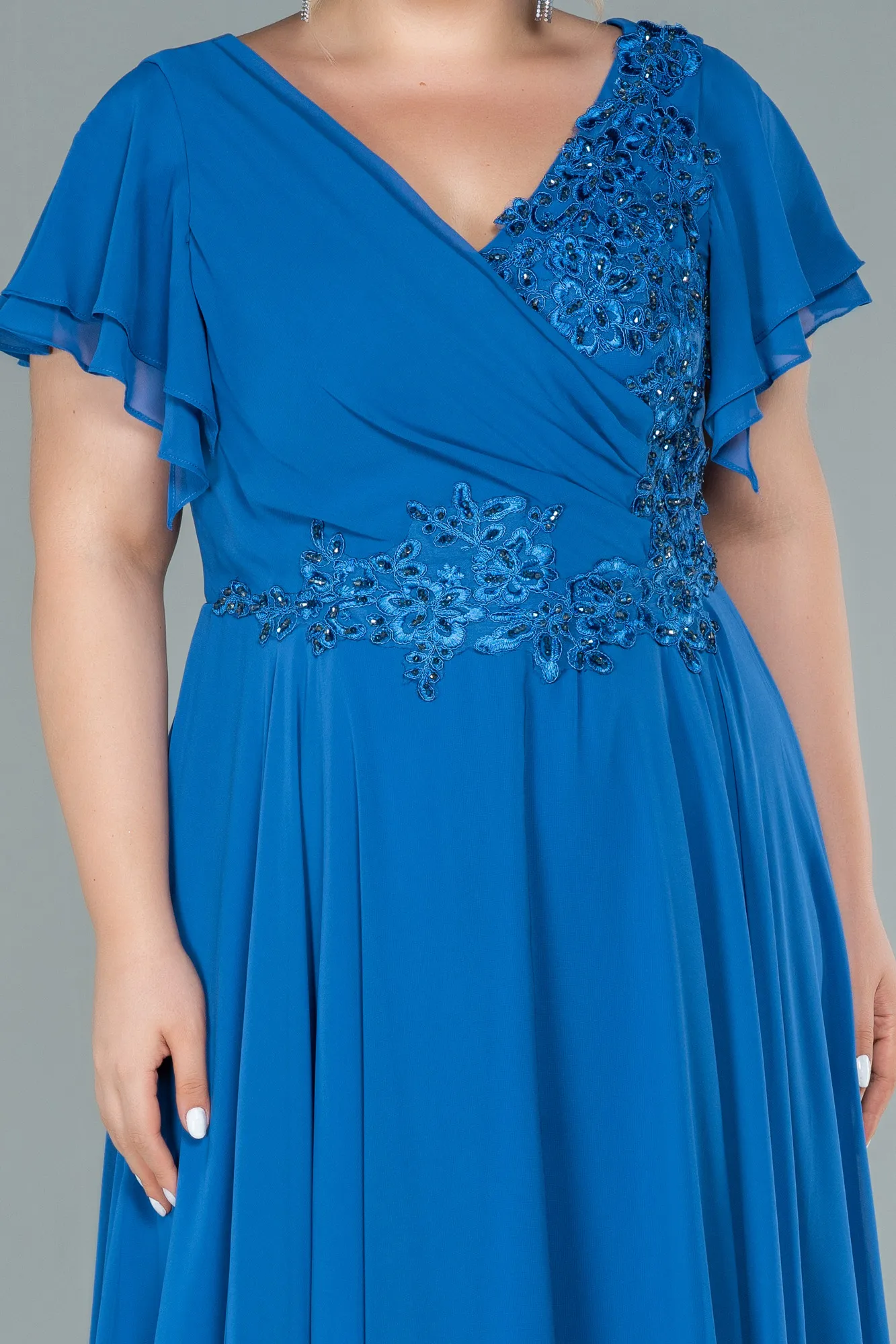 Indigo-Long Chiffon Plus Size Evening Dress ABU2576