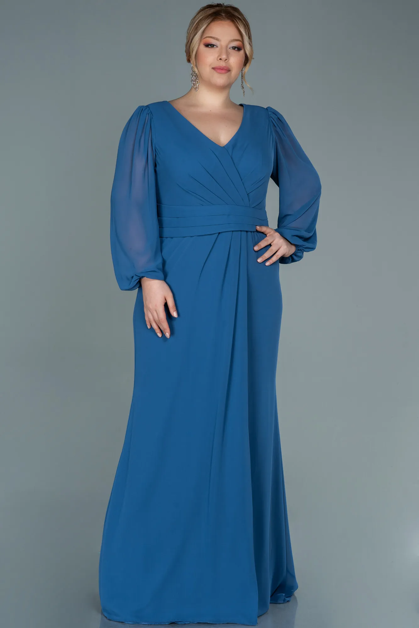 Indigo-Long Chiffon Plus Size Evening Dress ABU2763