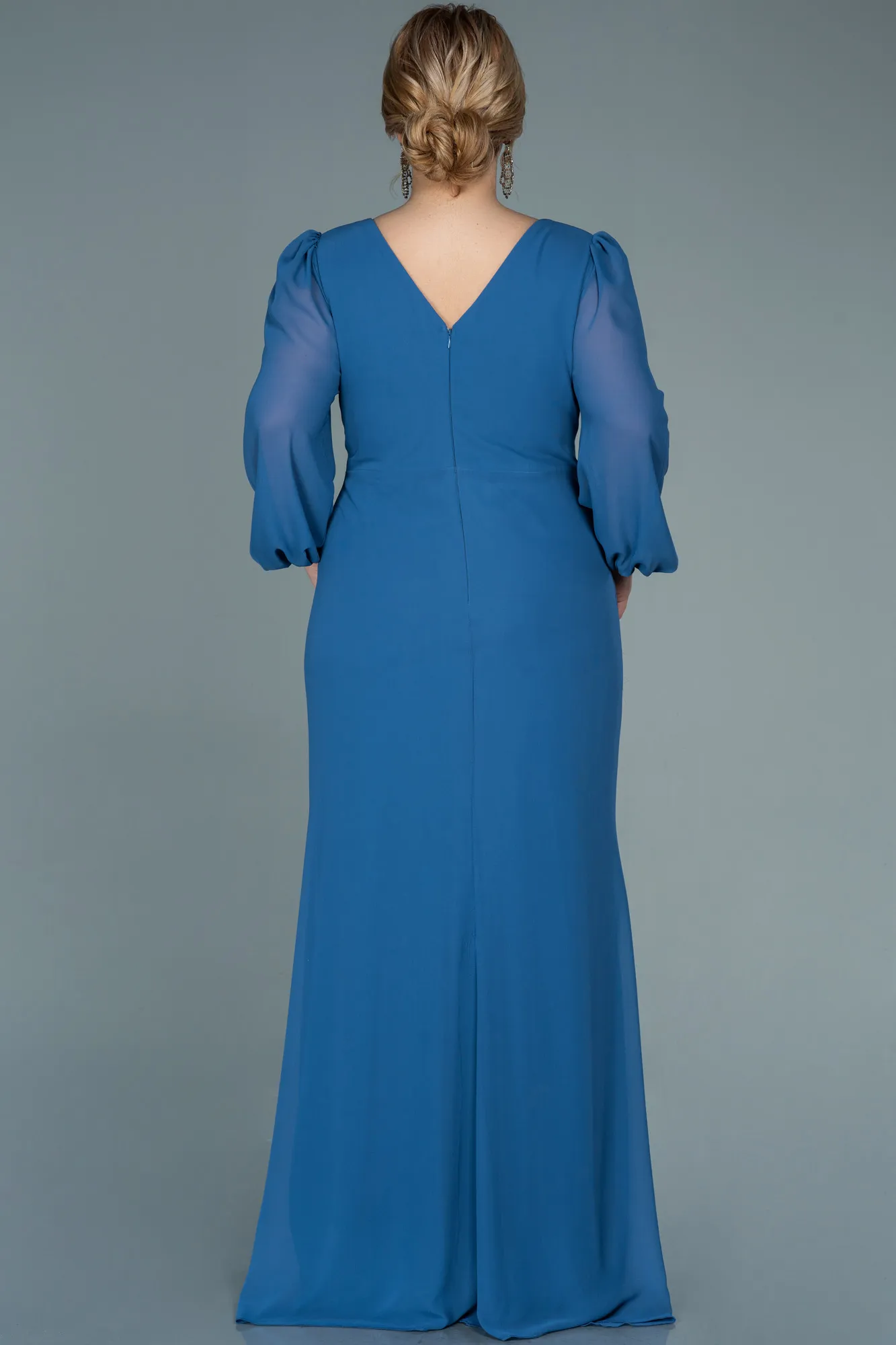 Indigo-Long Chiffon Plus Size Evening Dress ABU2763