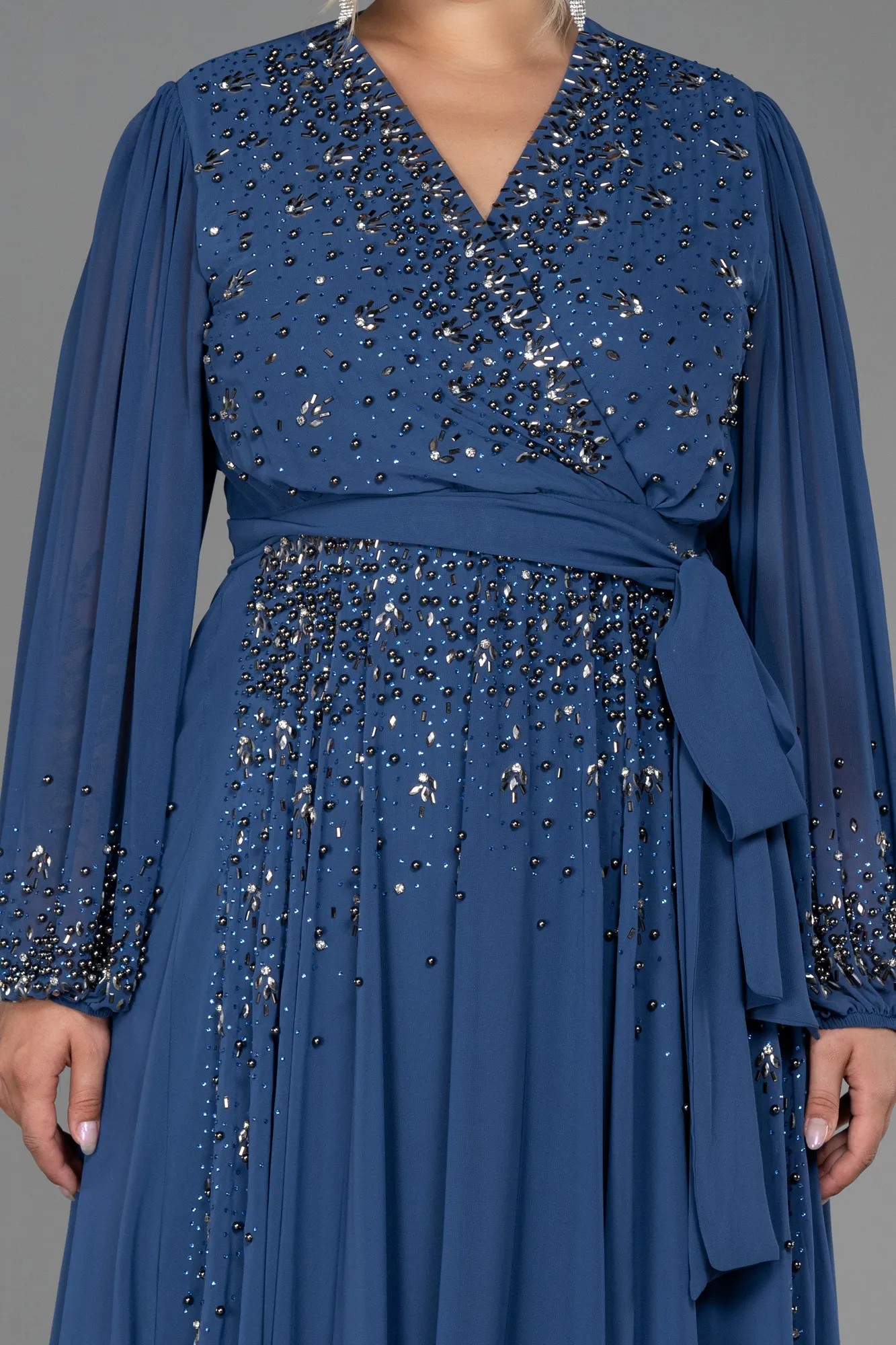 Indigo-Long Chiffon Plus Size Evening Dress ABU3075