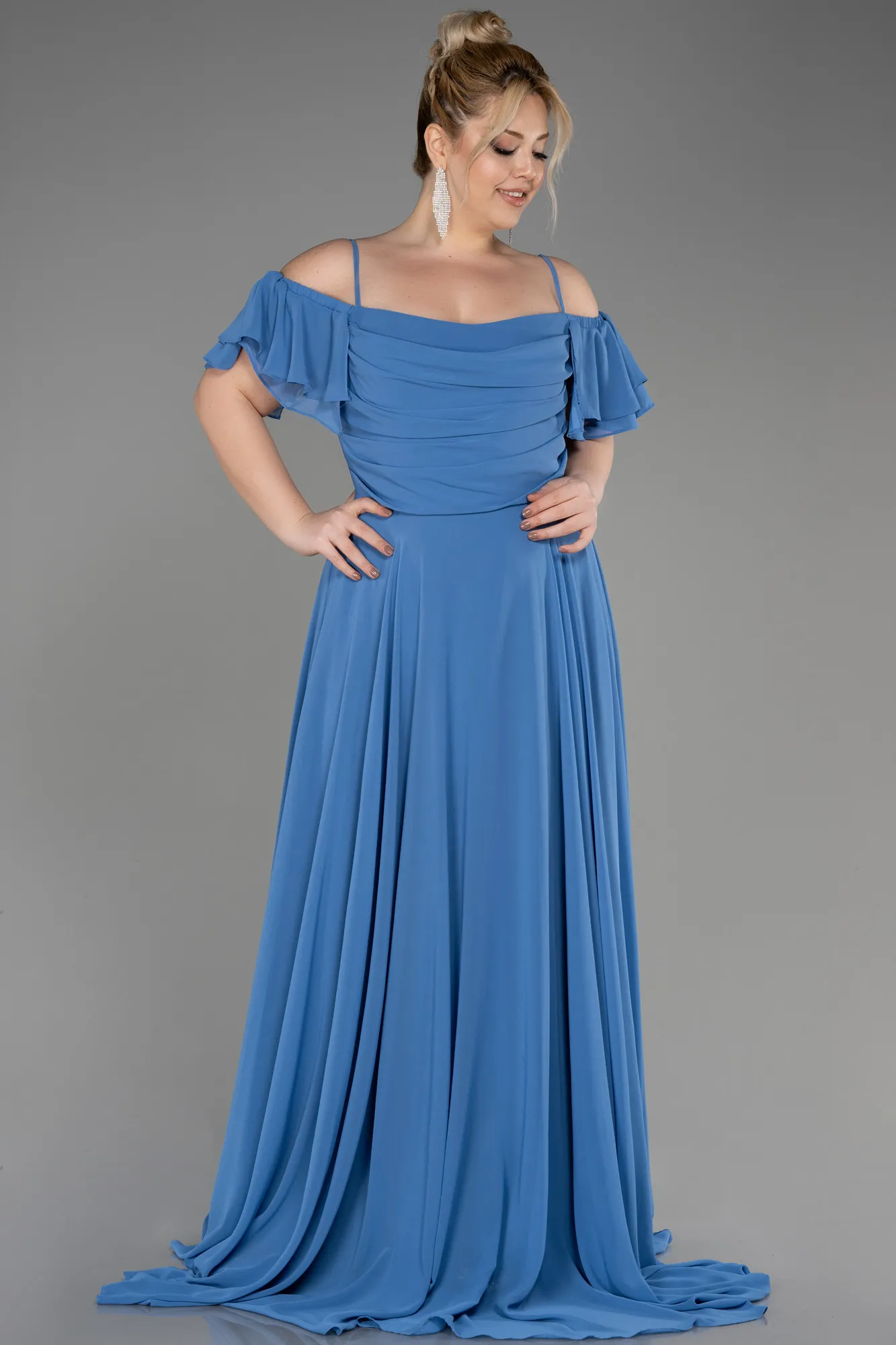 Indigo-Long Chiffon Plus Size Evening Dress ABU3259