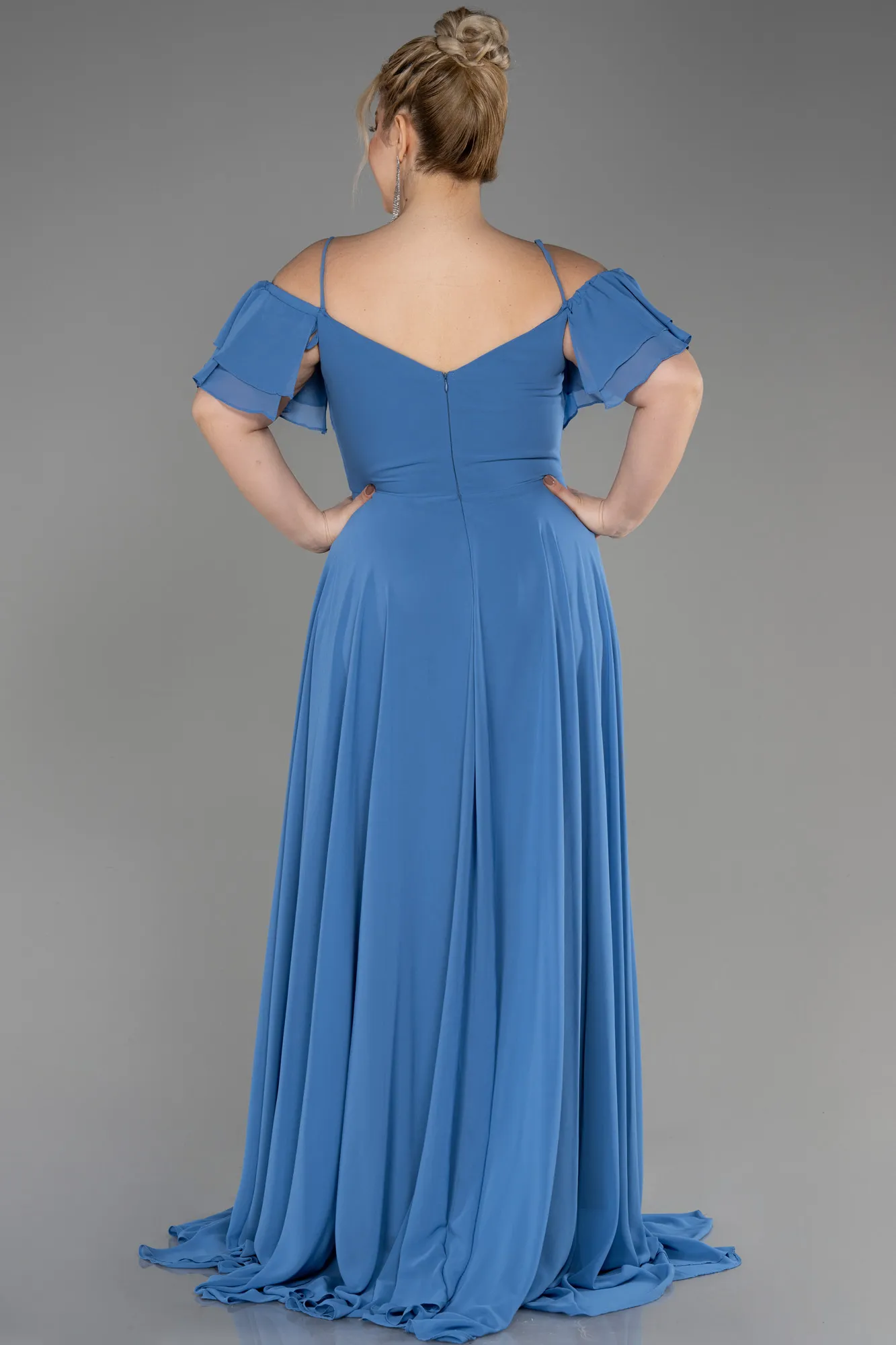 Indigo-Long Chiffon Plus Size Evening Dress ABU3259