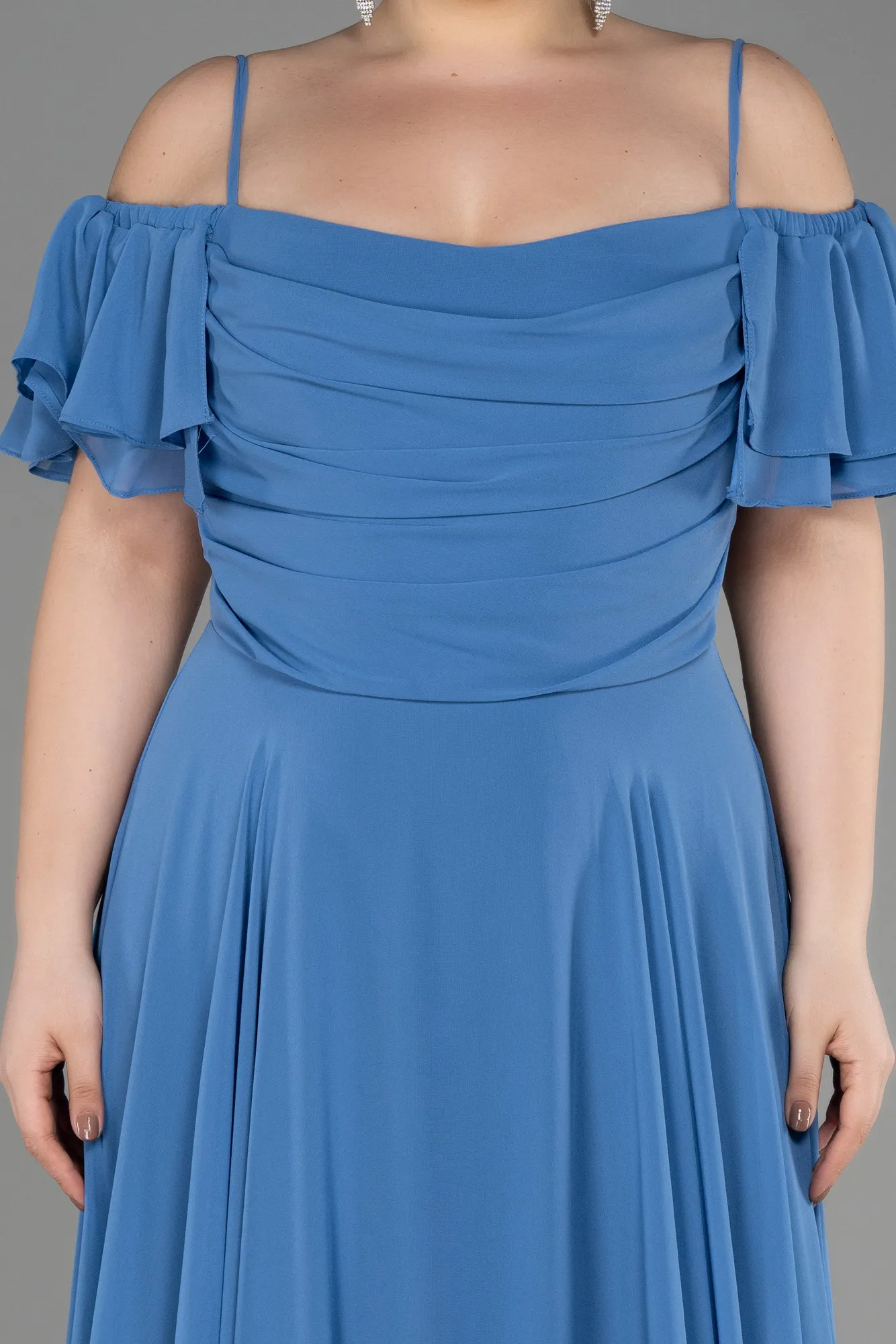 Indigo-Long Chiffon Plus Size Evening Dress ABU3259