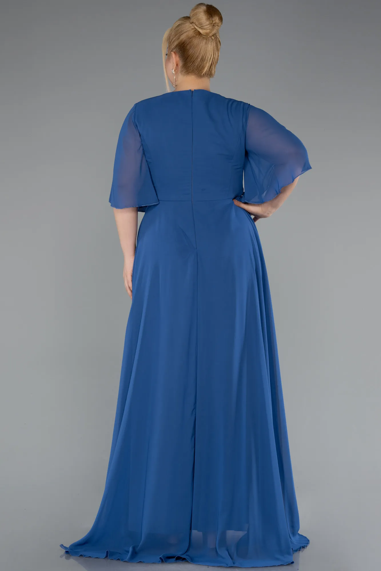 Indigo-Long Chiffon Plus Size Evening Dress ABU5051
