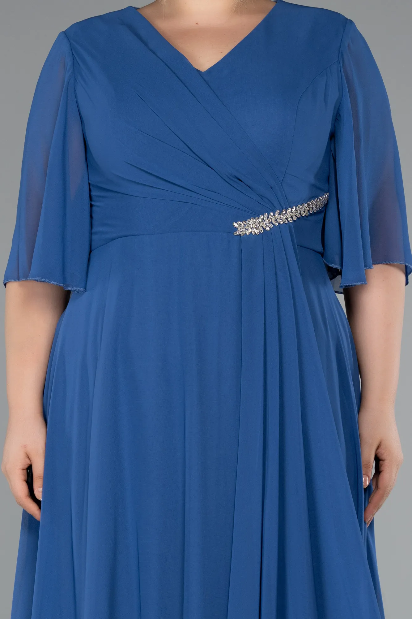 Indigo-Long Chiffon Plus Size Evening Dress ABU5051