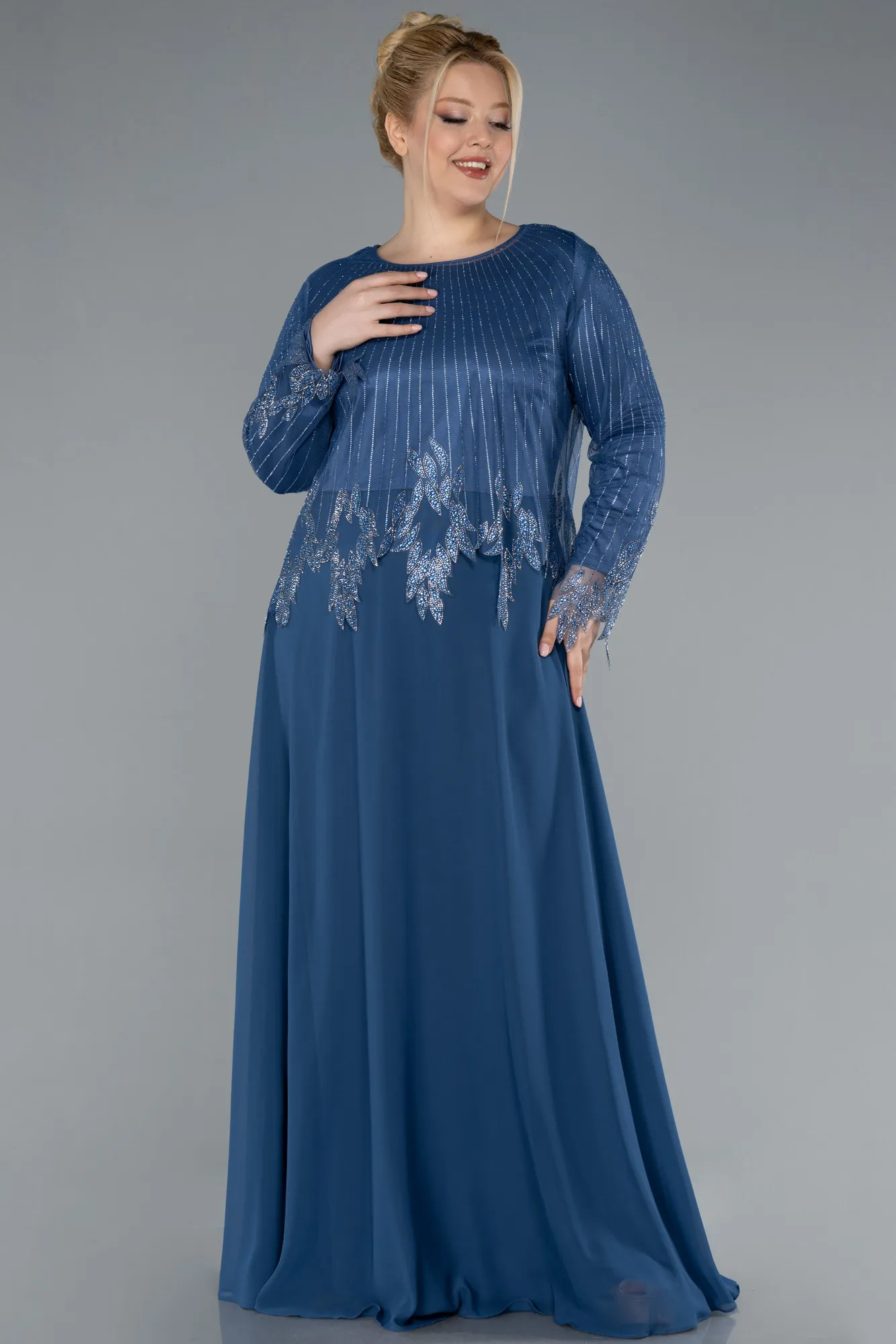 Indigo-Long Chiffon Plus Size Evening Gown ABU4631