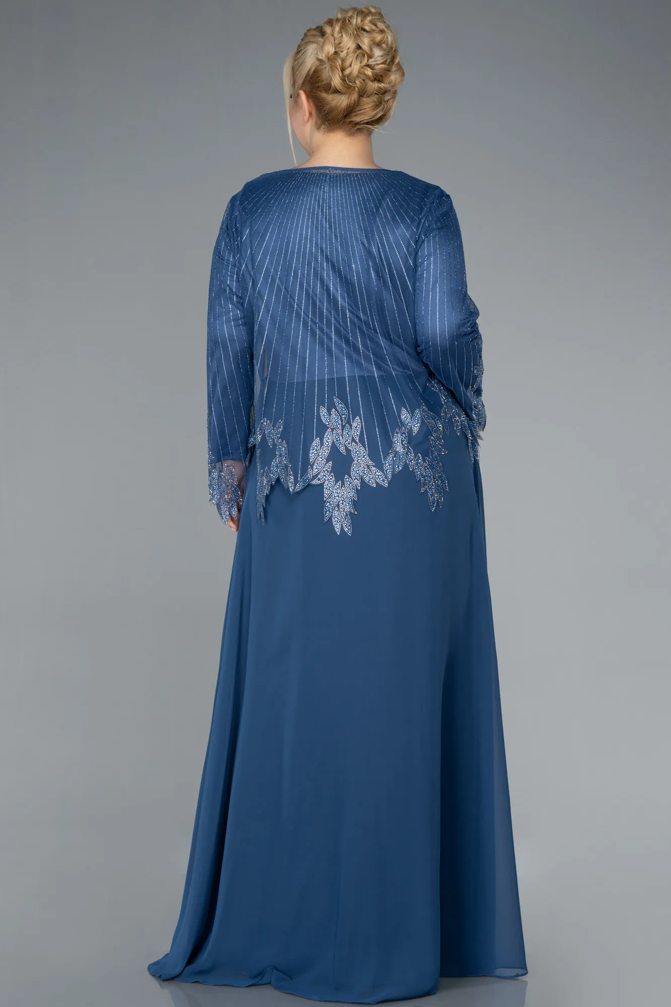 Indigo-Long Chiffon Plus Size Evening Gown ABU4631