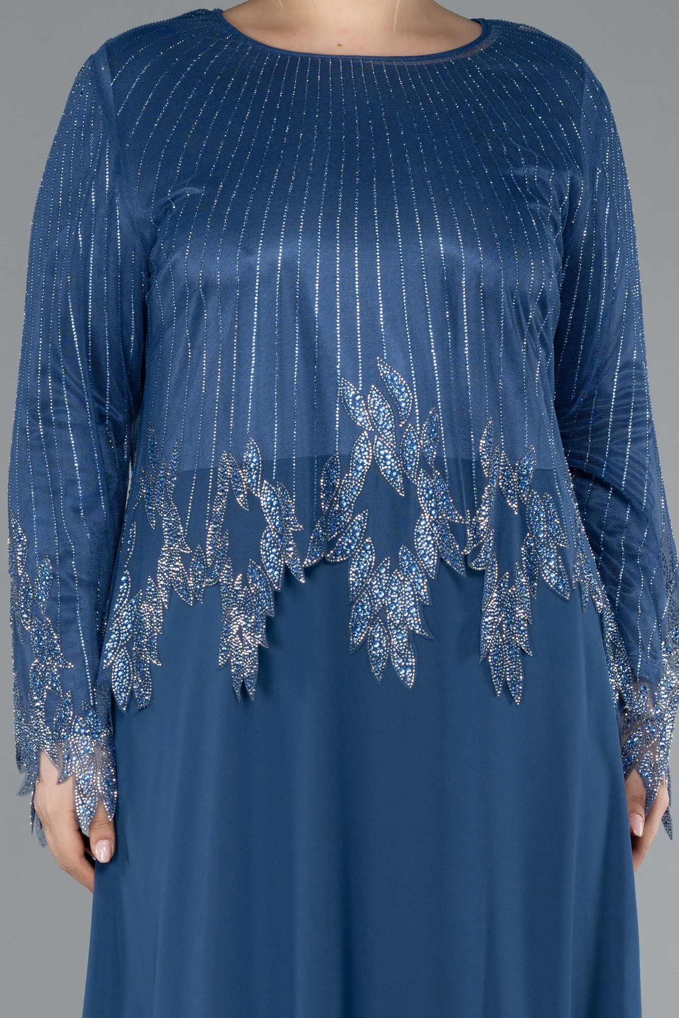 Indigo-Long Chiffon Plus Size Evening Gown ABU4631