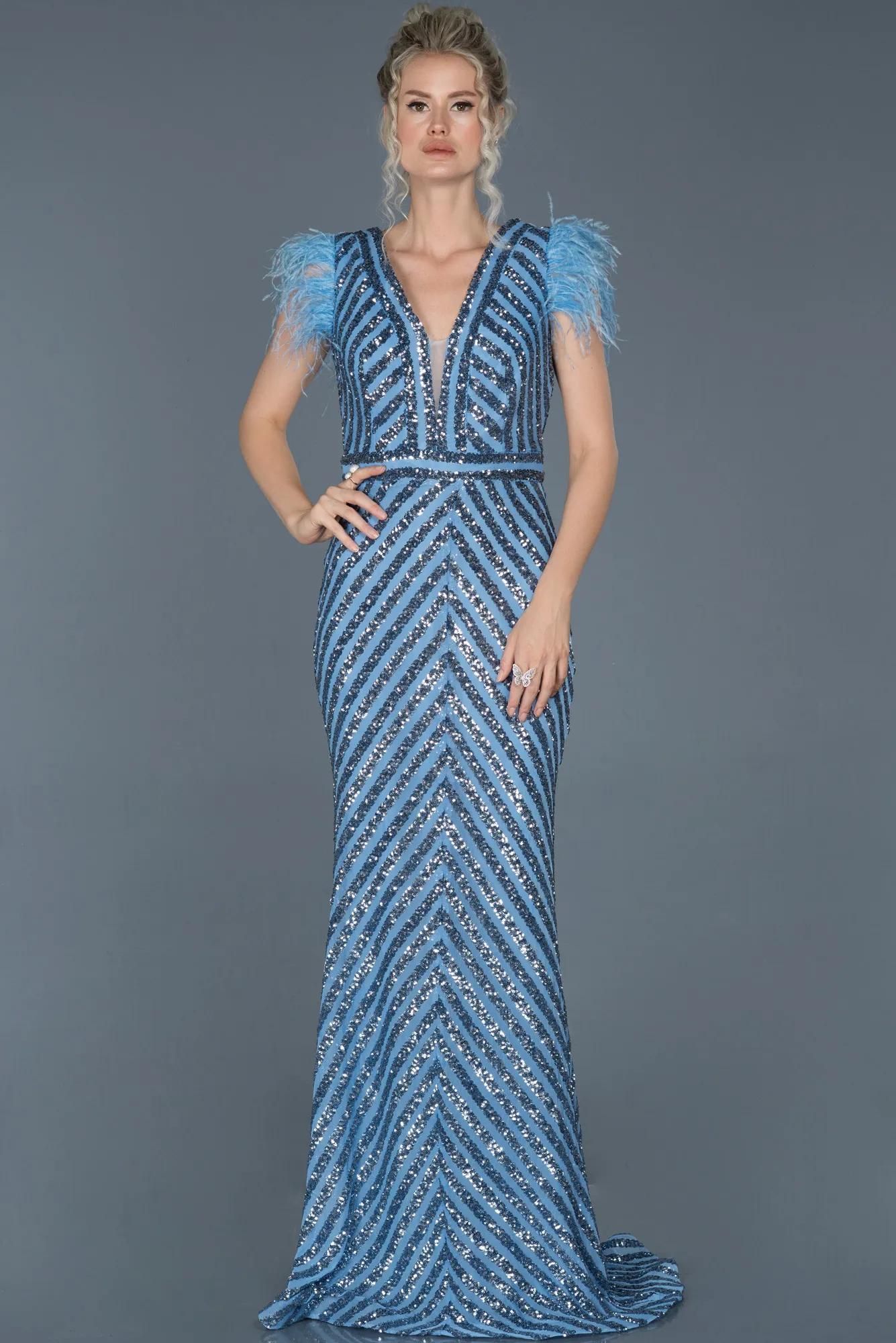 Indigo-Long Evening Dress ABU881