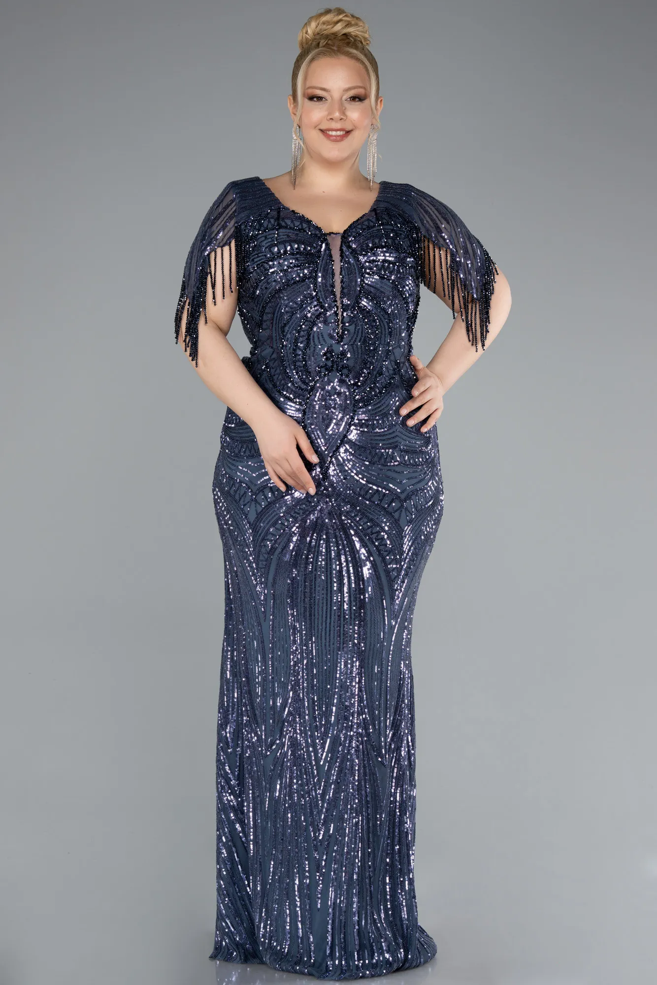Indigo-Long Formal Plus Size Dress ABU4953