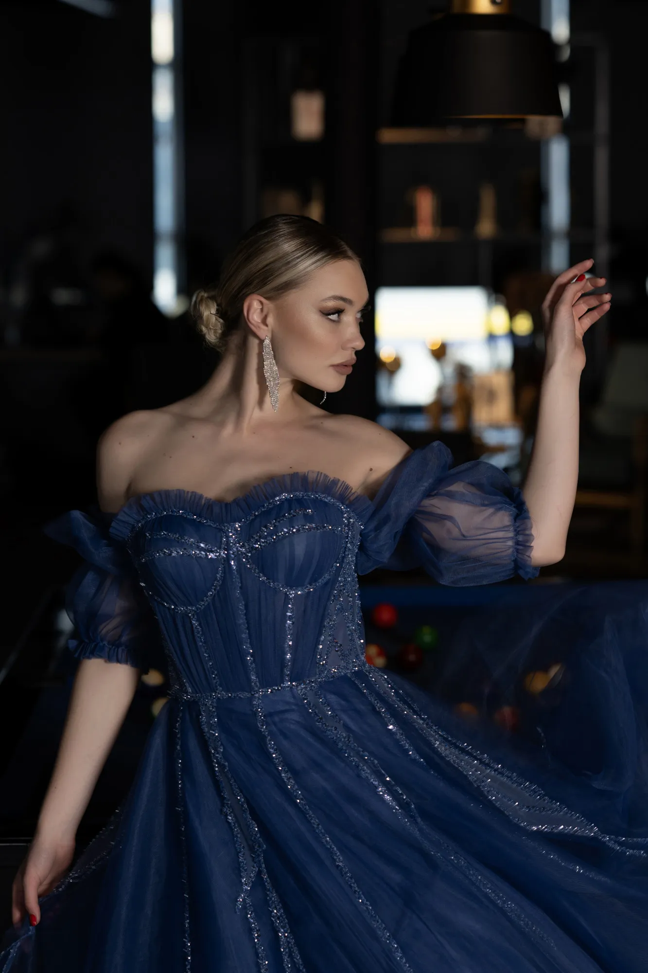 Indigo-Long Haute Couture Dress ABU3594