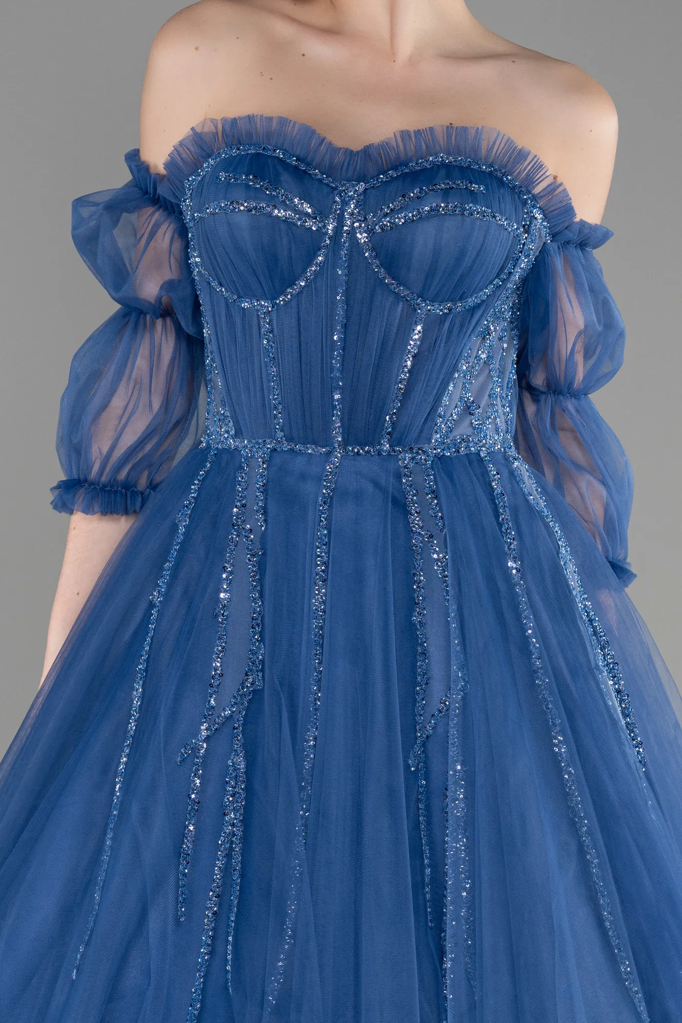 Indigo-Long Haute Couture Dress ABU3594