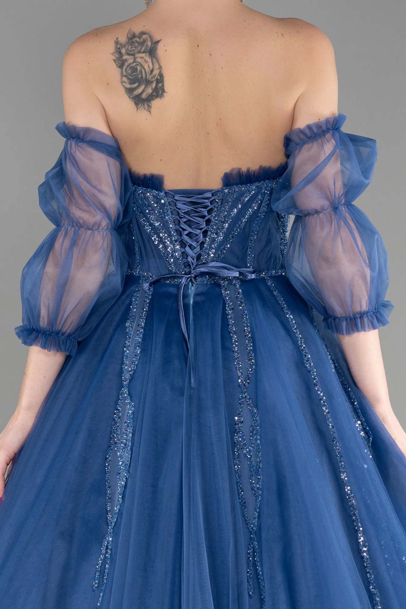Indigo-Long Haute Couture Dress ABU3594