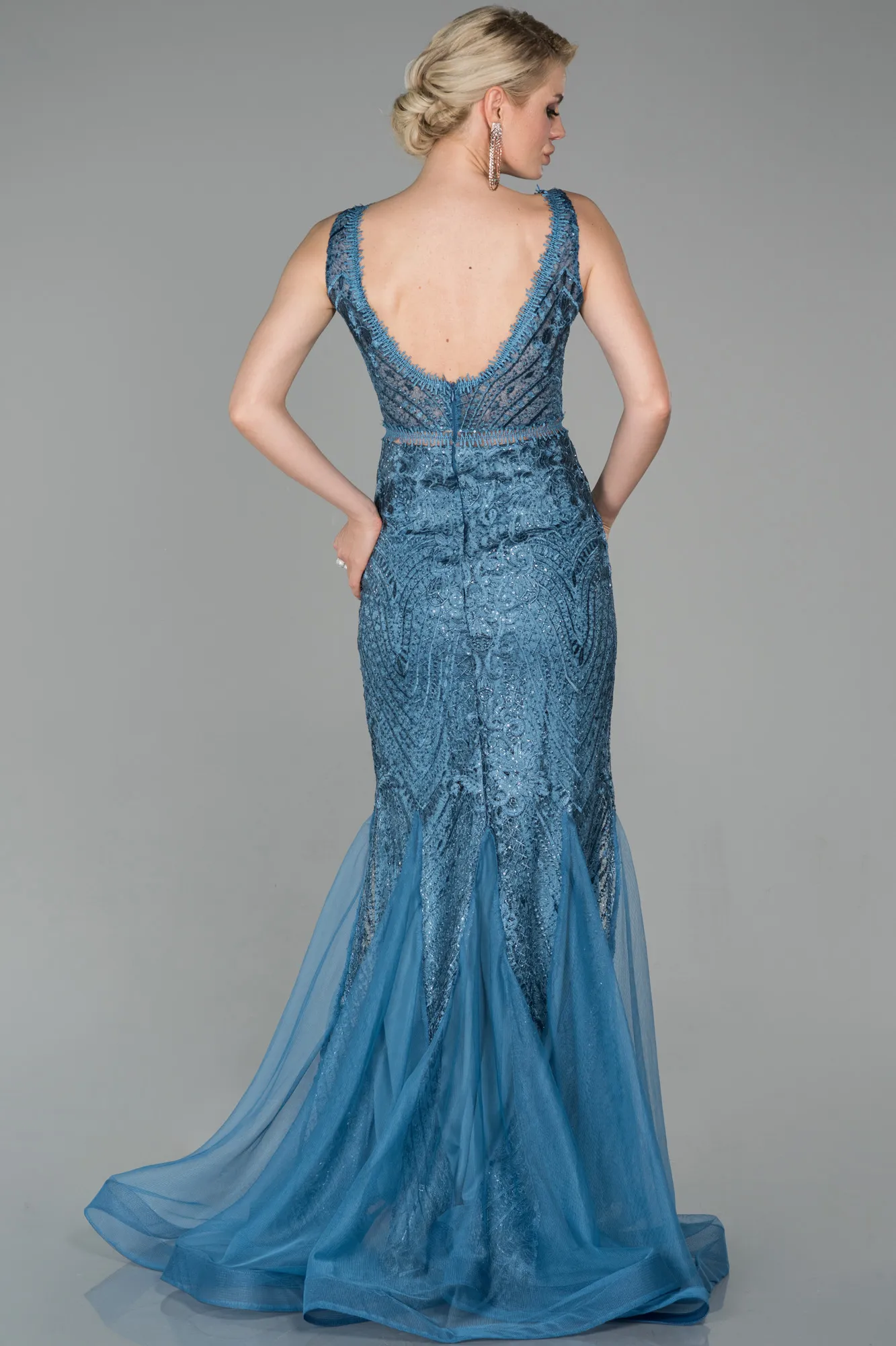 Indigo-Long Laced Evening Dress ABU1611