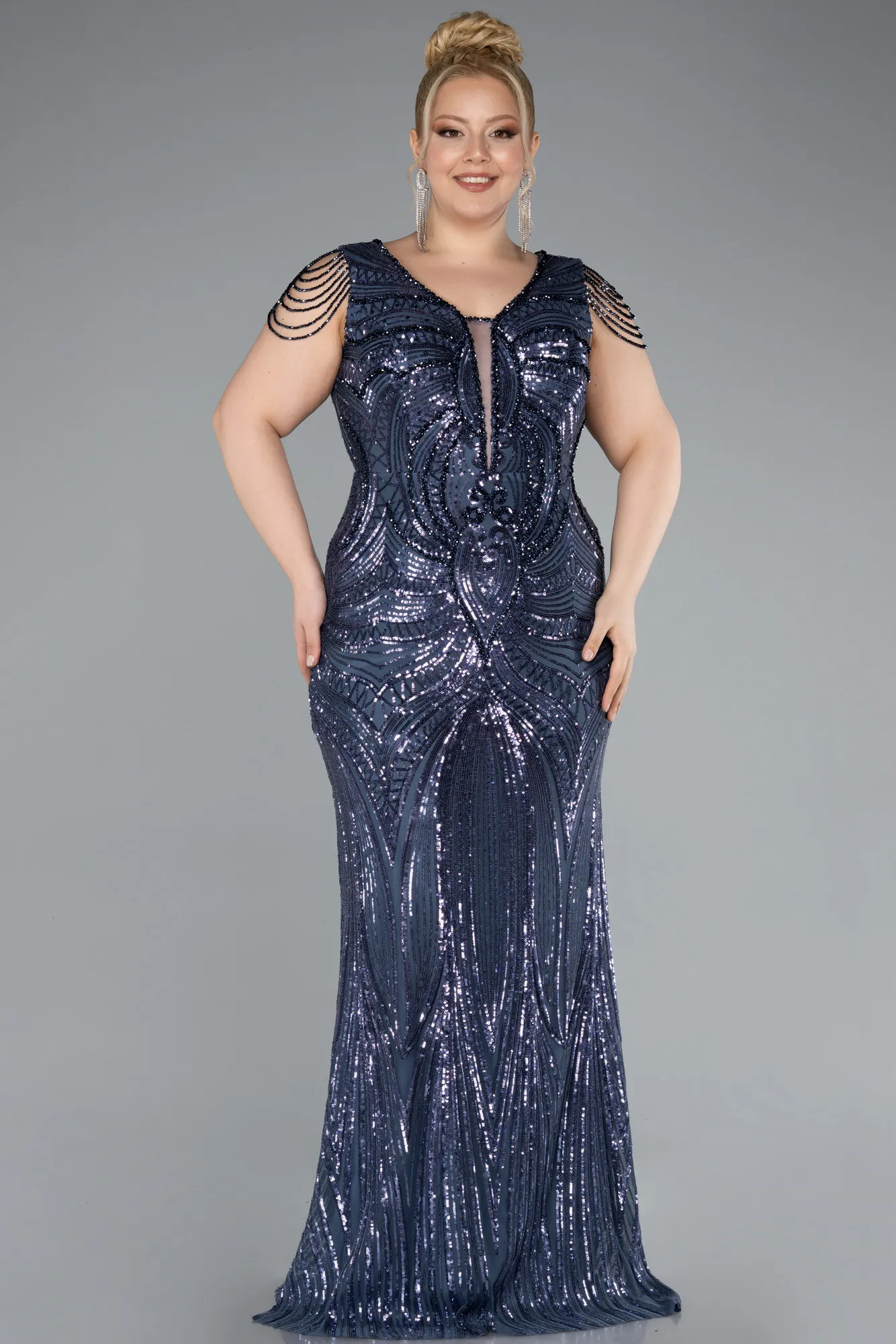 Indigo-Long Oversized Evening Dress ABU4952
