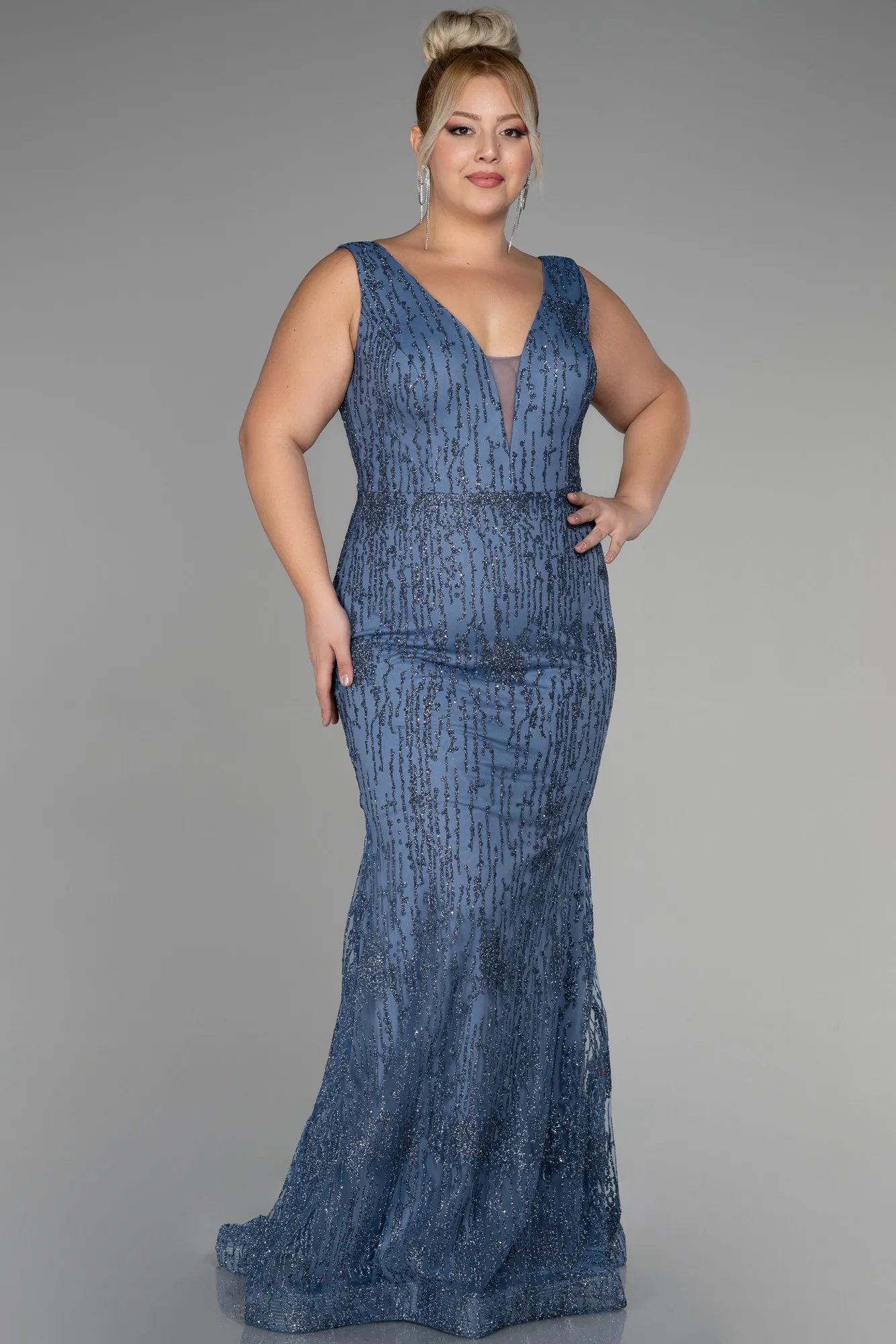 Indigo-Long Plus Size Engagement Dress ABU3368