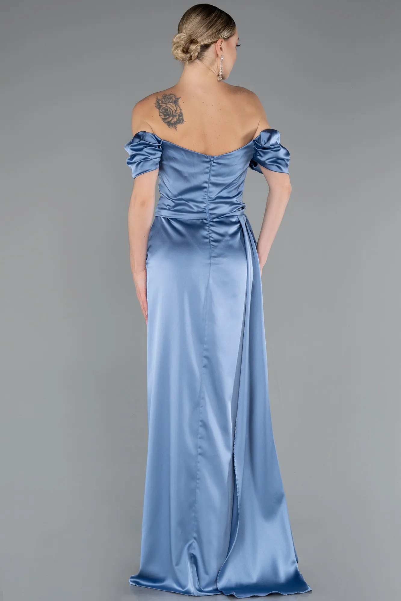 Indigo-Long Satin Engagement Dress ABU1606