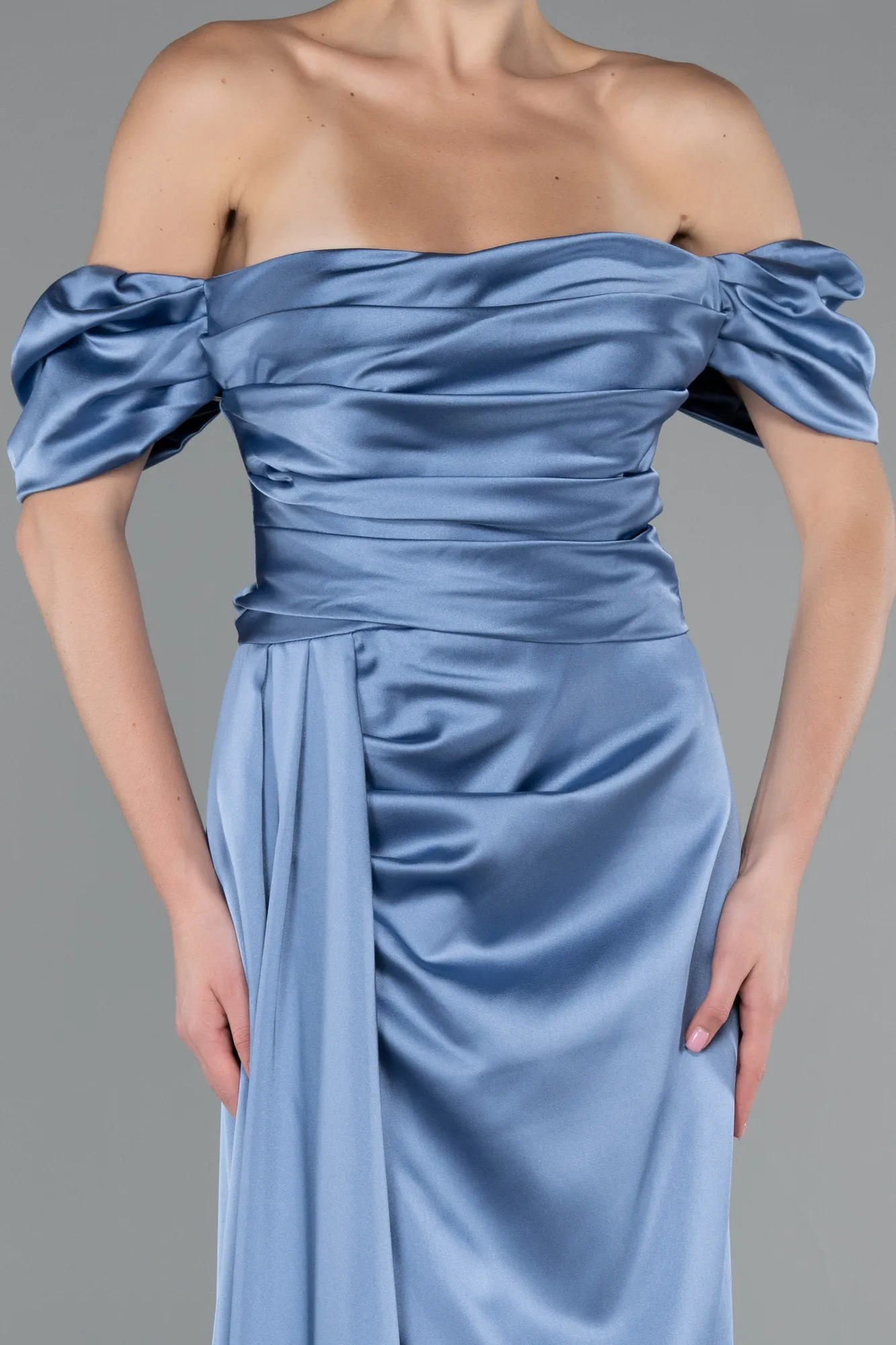 Indigo-Long Satin Engagement Dress ABU1606