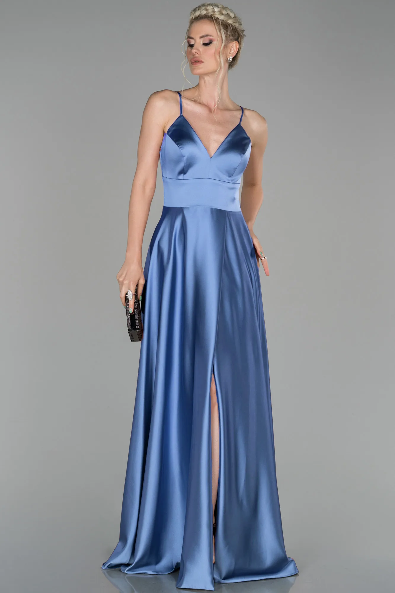 Indigo-Long Satin Evening Dress ABU1458