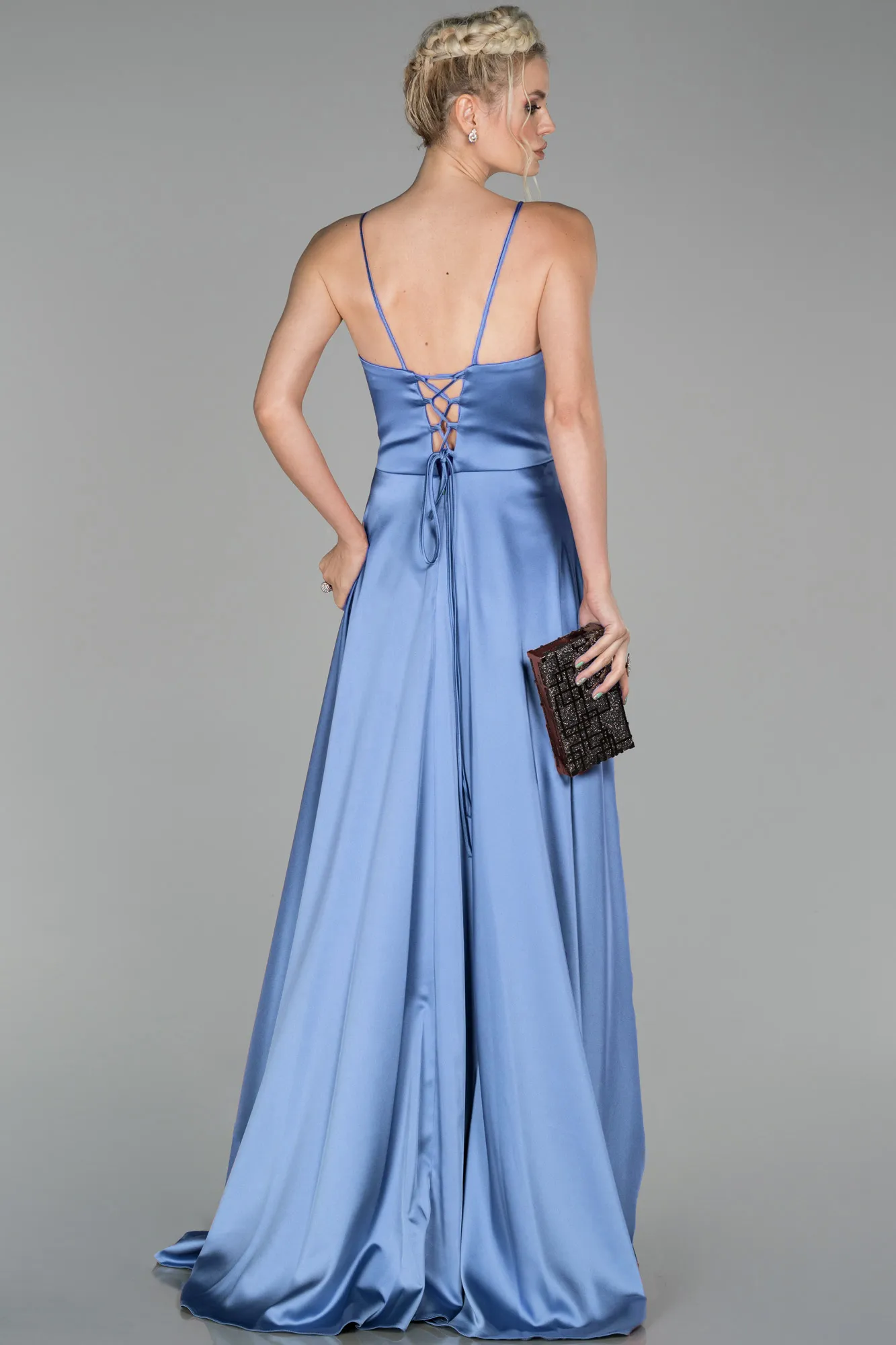 Indigo-Long Satin Evening Dress ABU1458