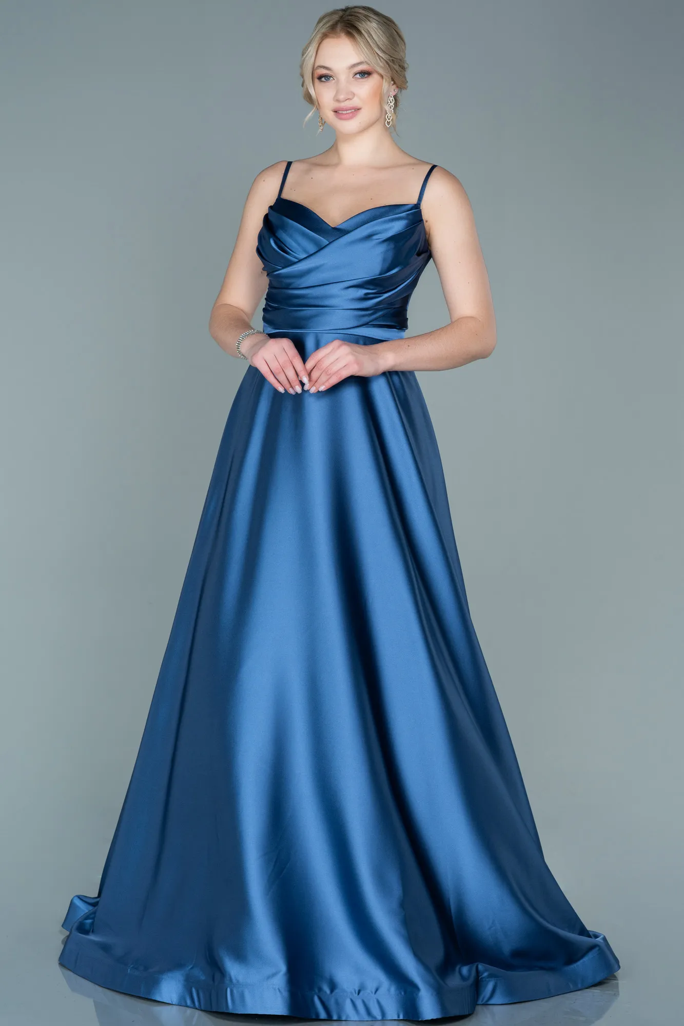 Indigo-Long Satin Evening Dress ABU1601