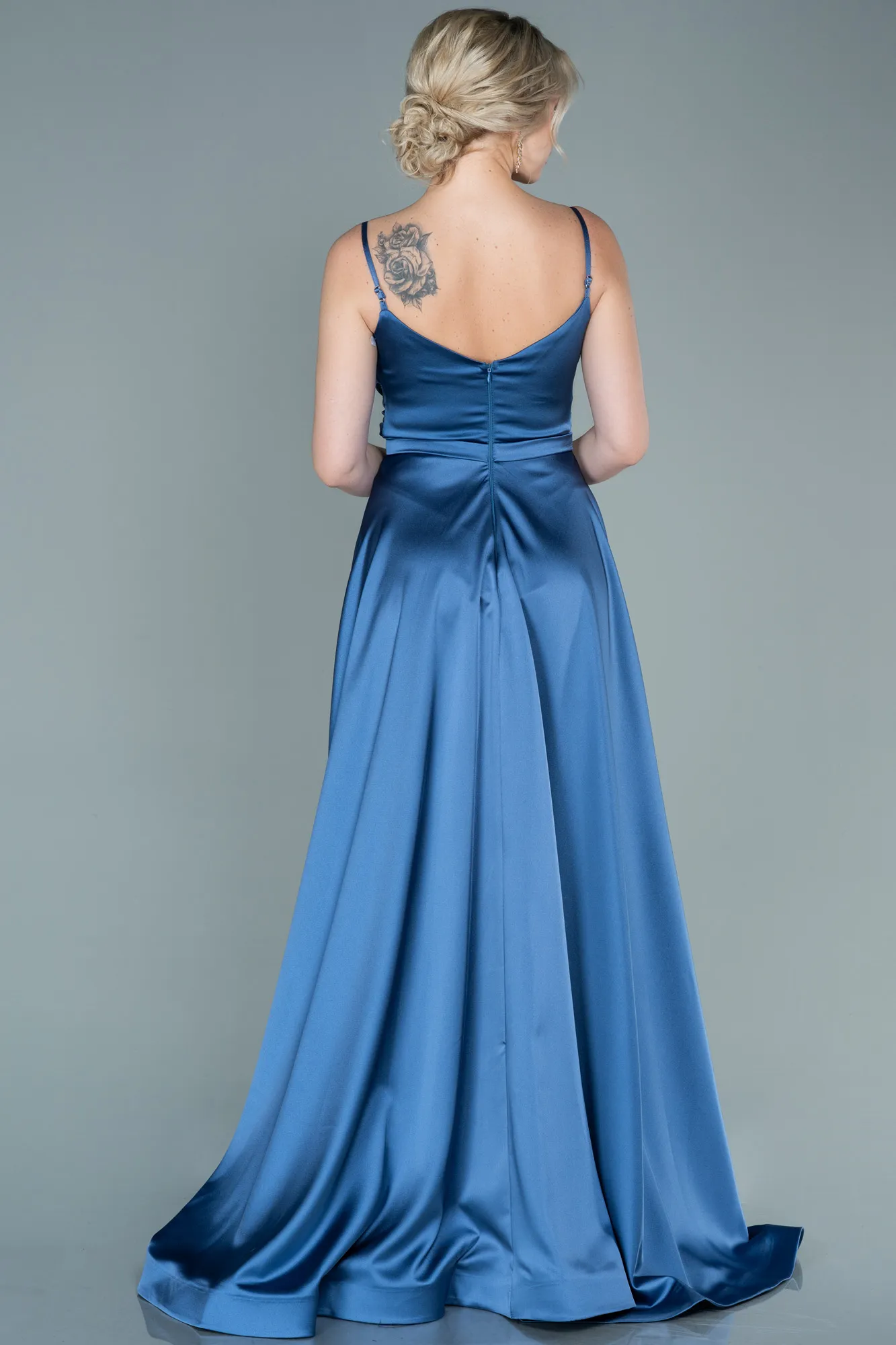 Indigo-Long Satin Evening Dress ABU1601