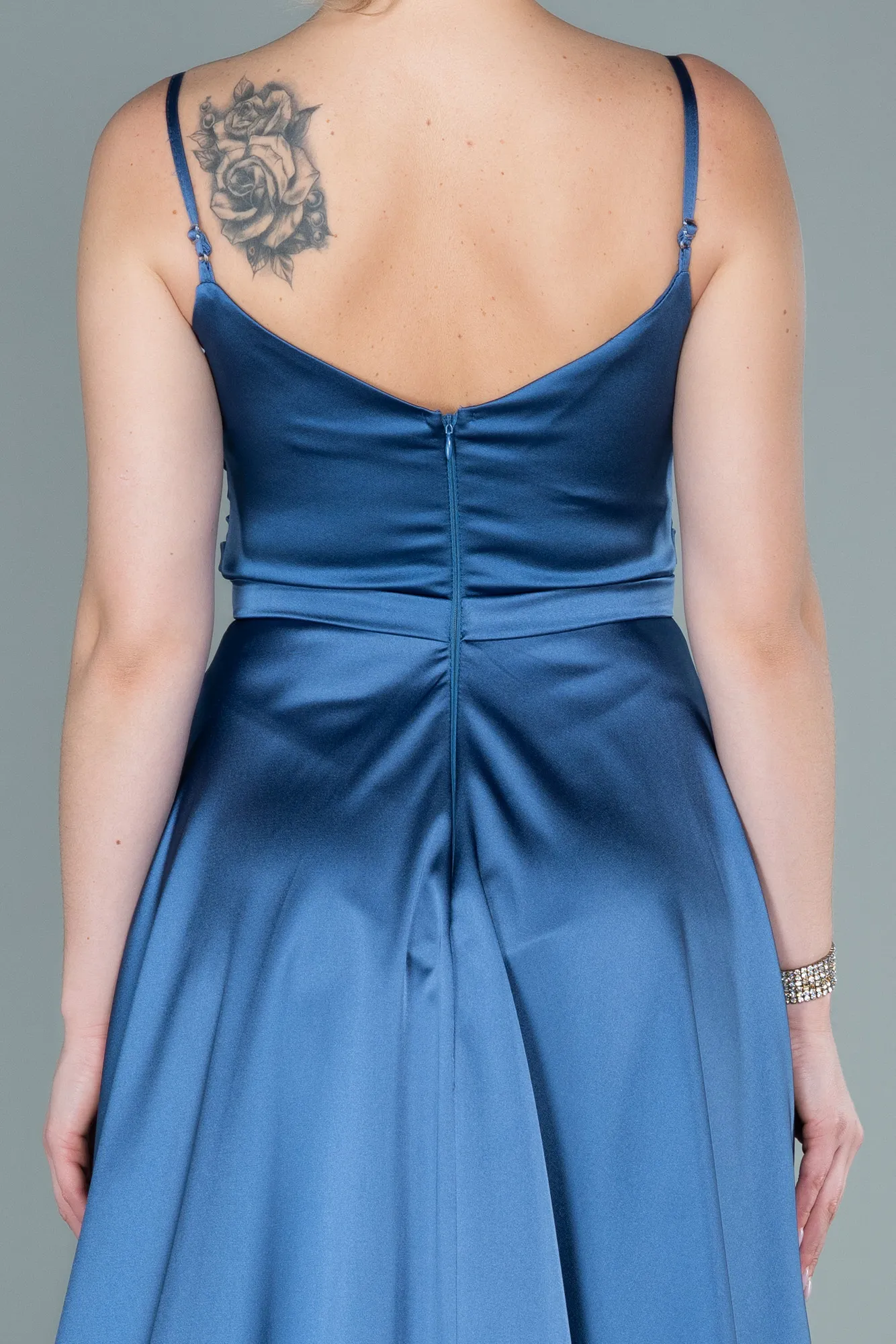 Indigo-Long Satin Evening Dress ABU1601