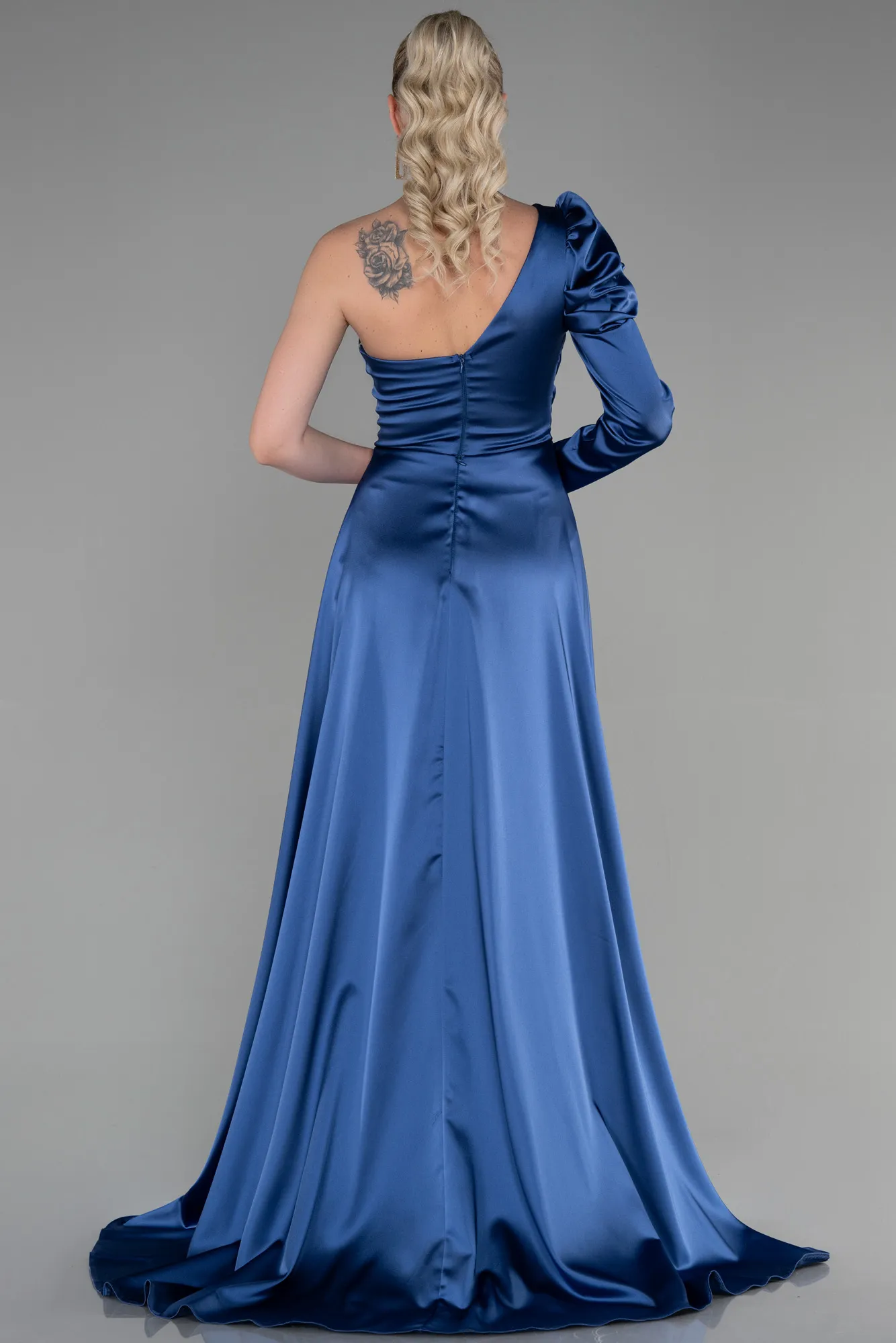 Indigo-Long Satin Evening Dress ABU1715