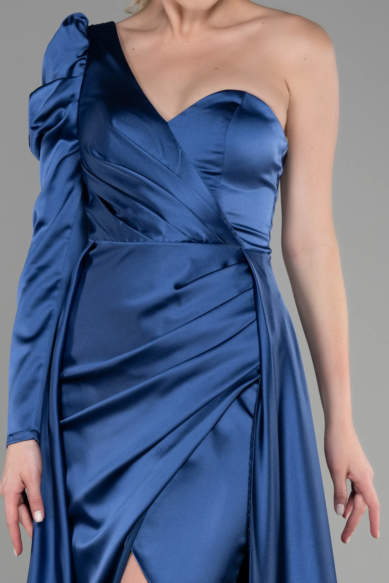 Indigo-Long Satin Evening Dress ABU1715