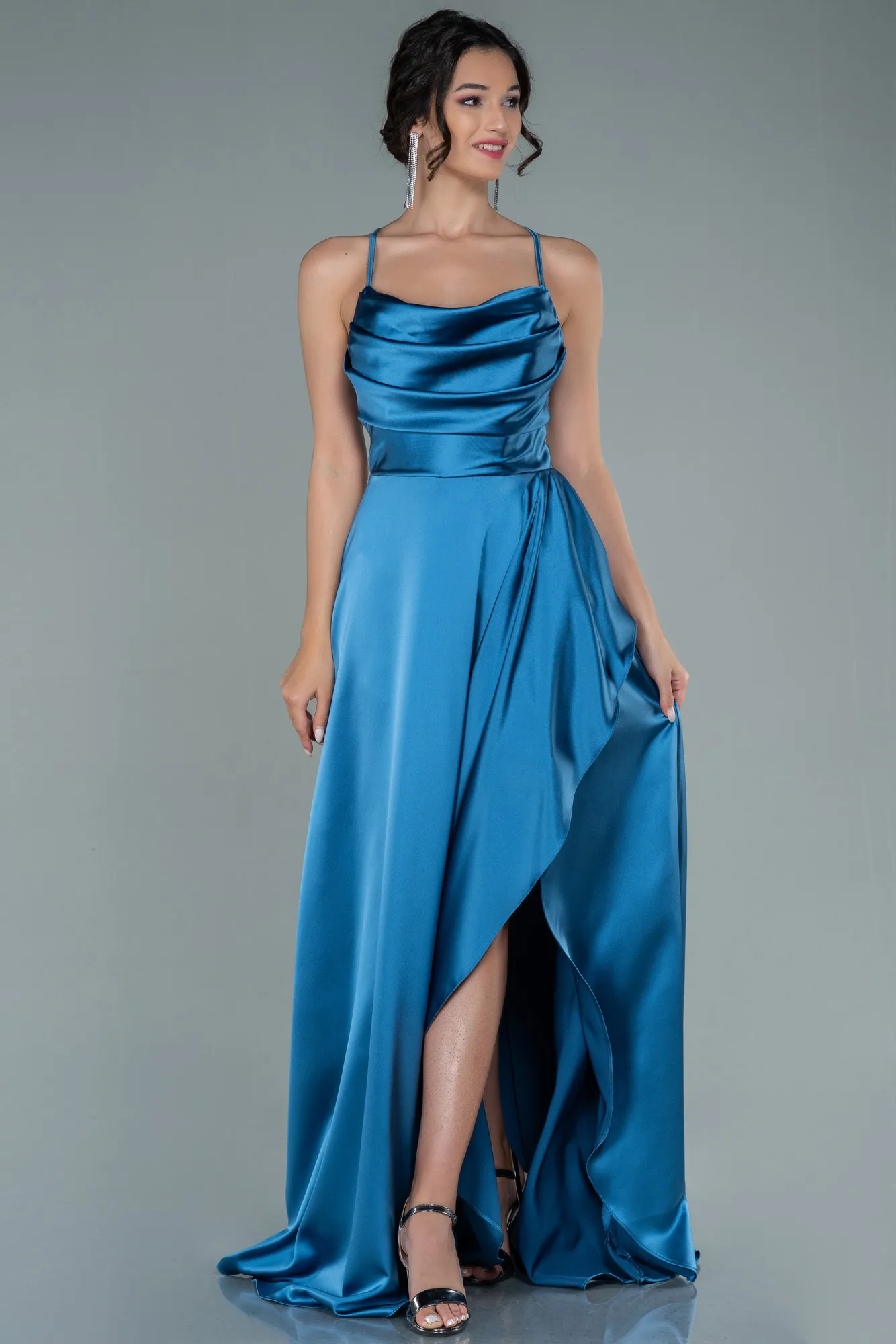 Indigo-Long Satin Evening Dress ABU1843