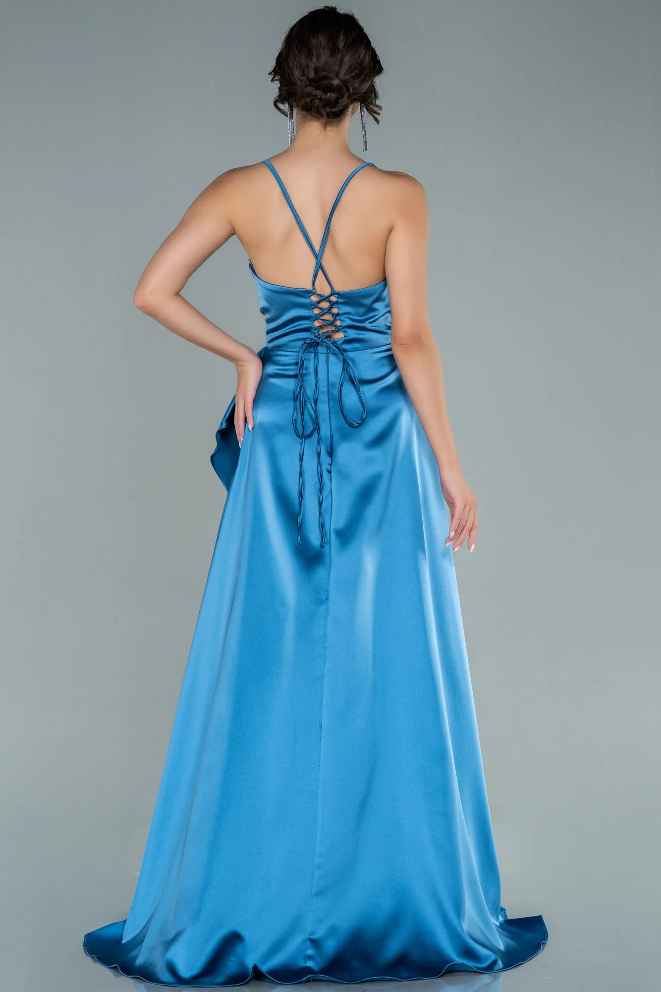 Indigo-Long Satin Evening Dress ABU1843
